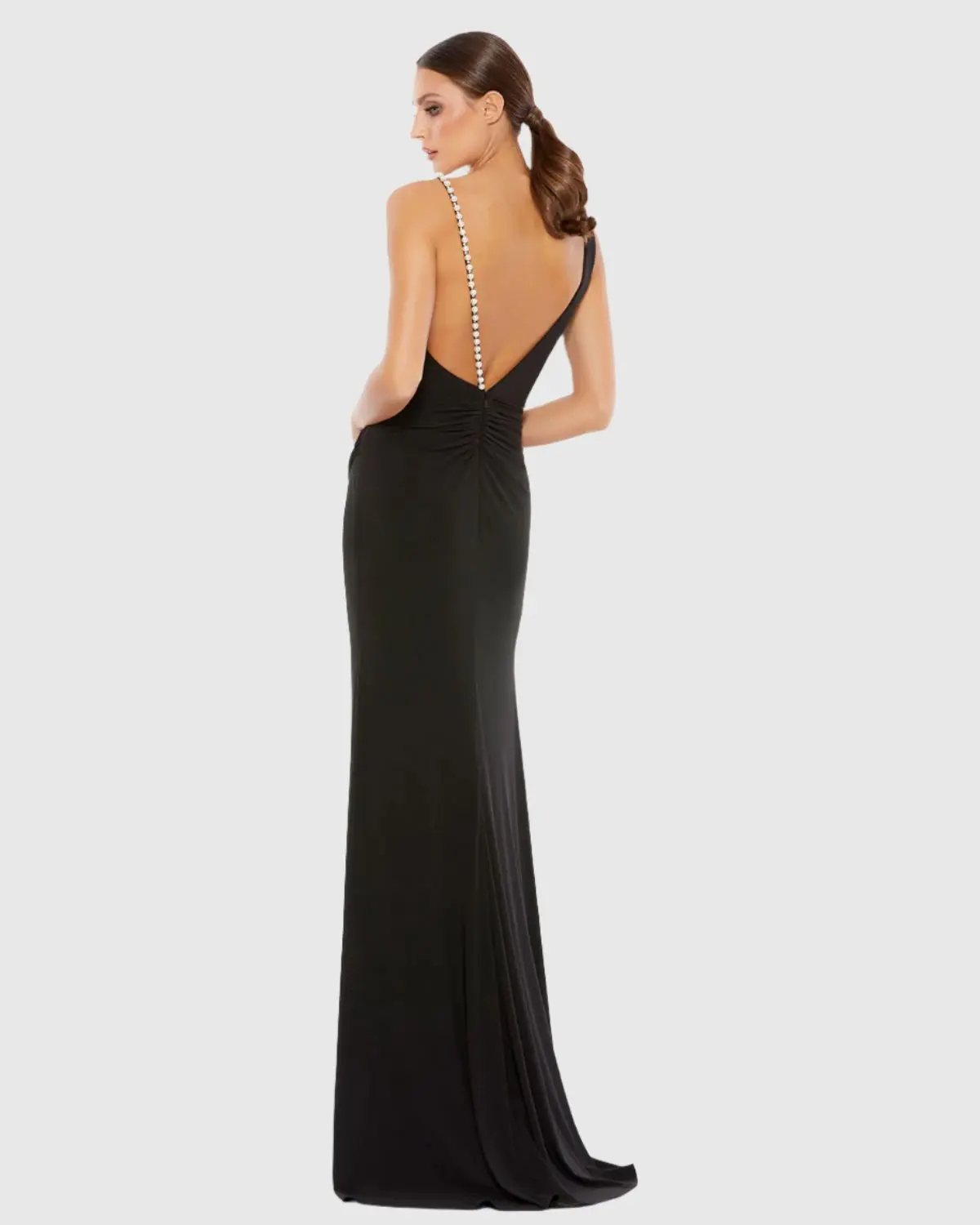 Black Faux Wrap Pearl Strap Gown