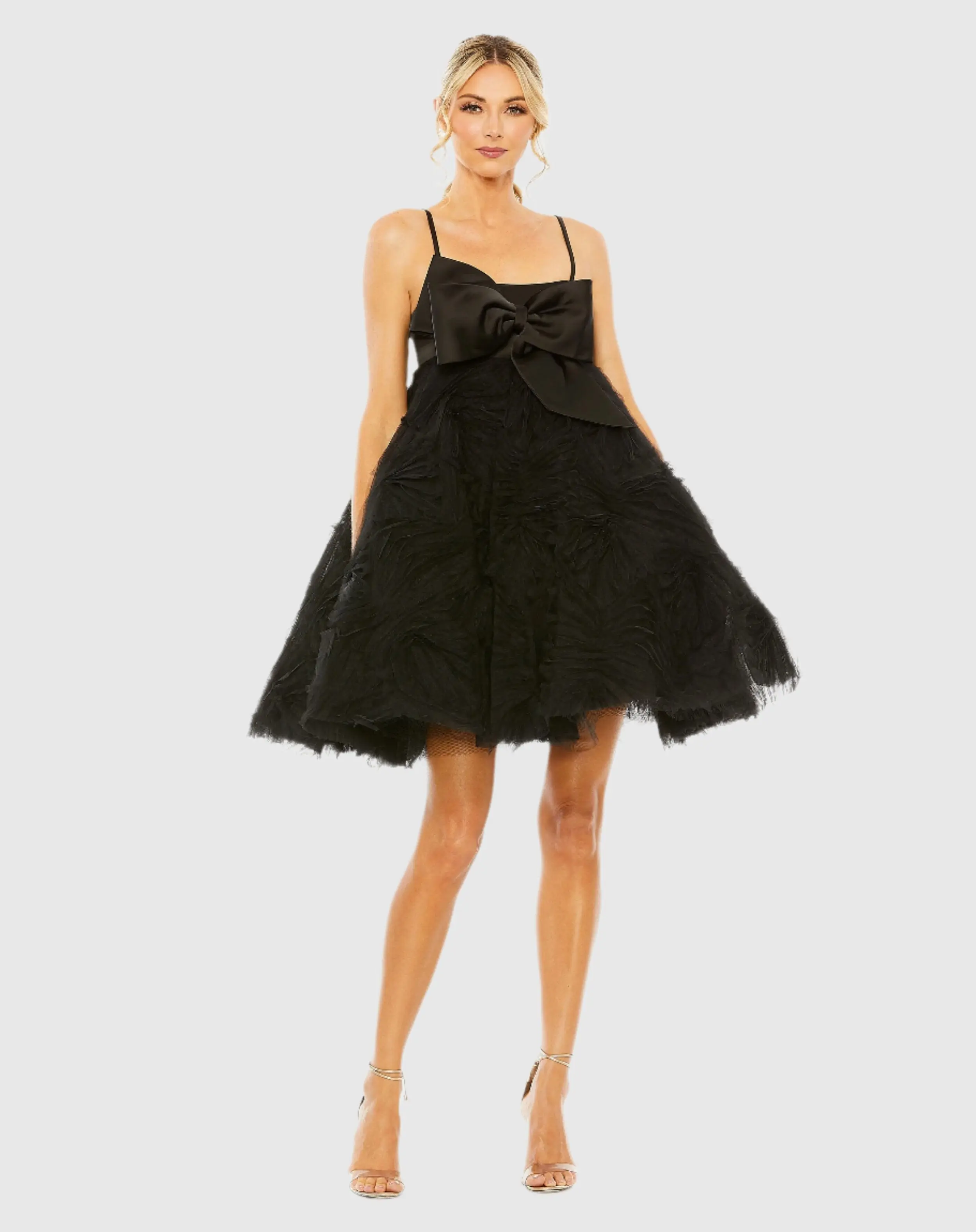 Black Bow Front Tulle Mini Dress