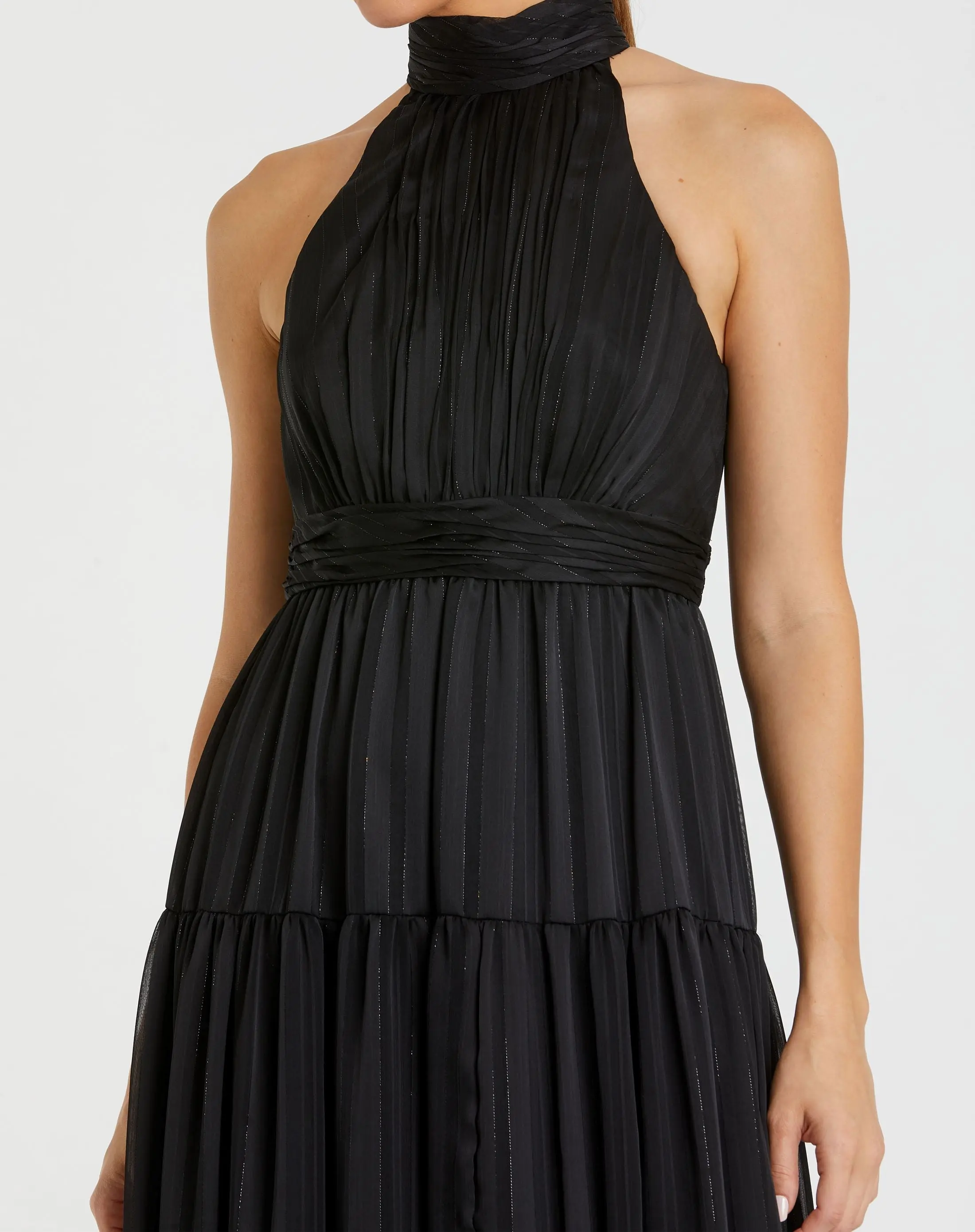 Black Tie Halter Neck Tiered Gown