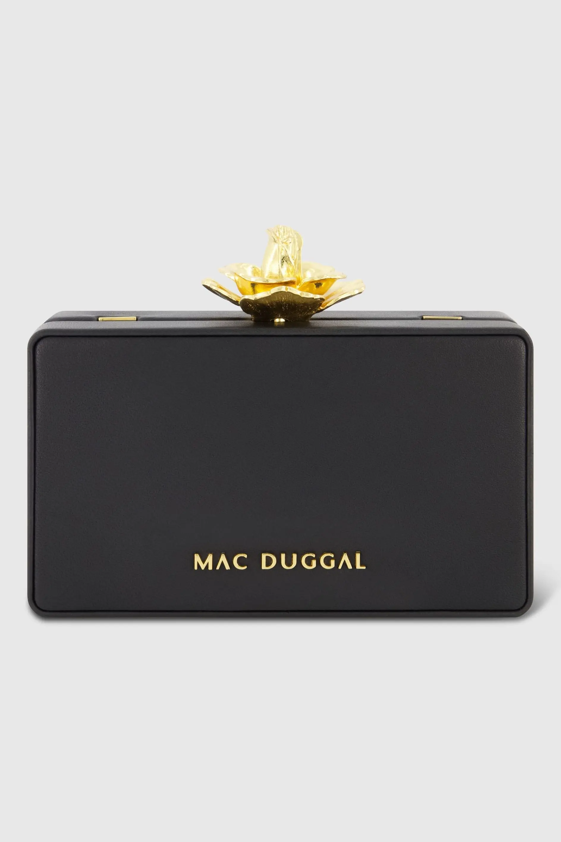 Black Mini Gold Rose Nappa Leather Box Clutch