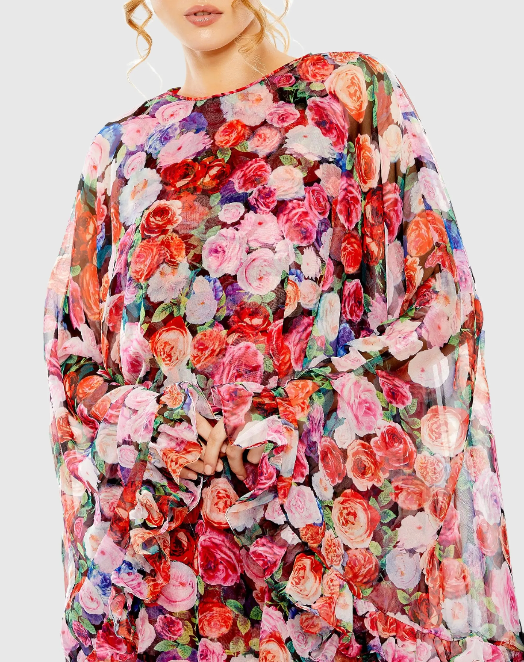 Multicolor Floral Printed Cape Mini Dress