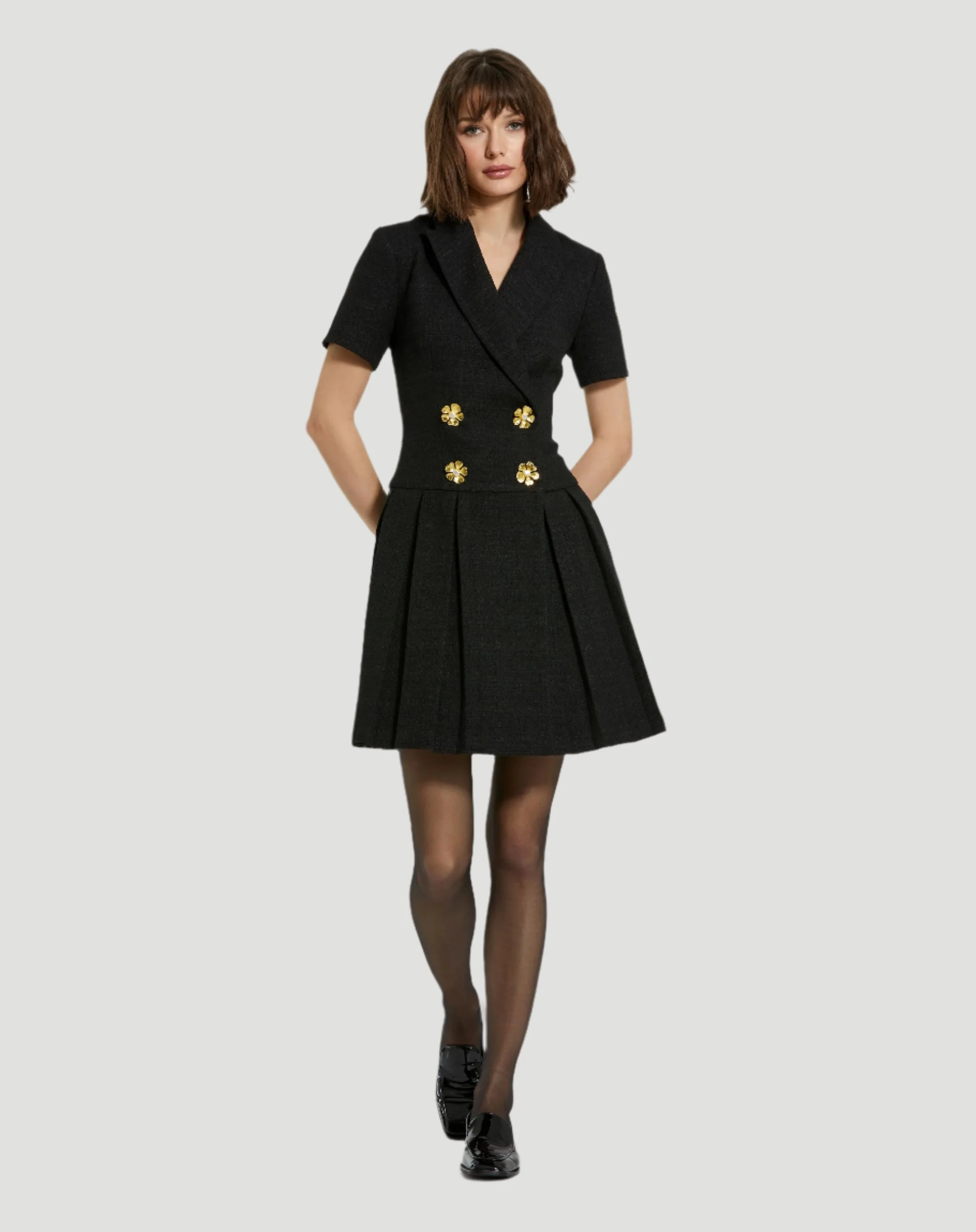 Black Tweed Short Sleeve Blazer Mini Dress