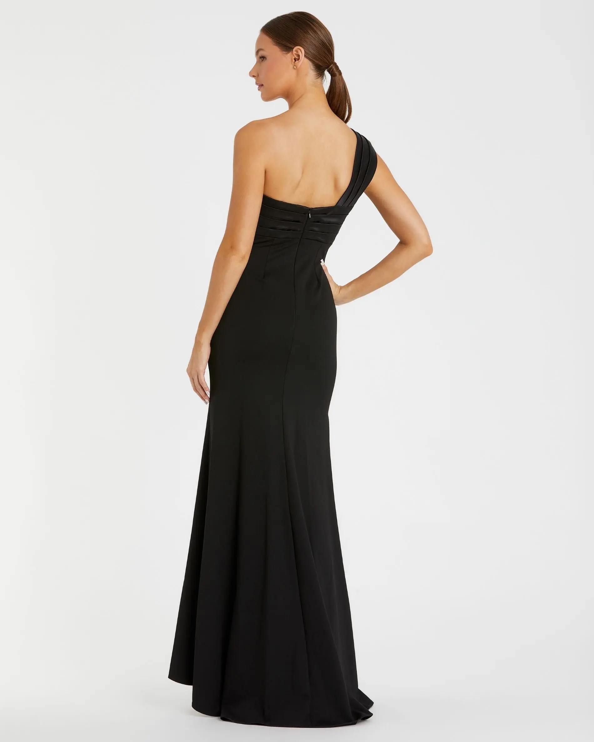 Black One Shoulder Draped Trumpet Gown