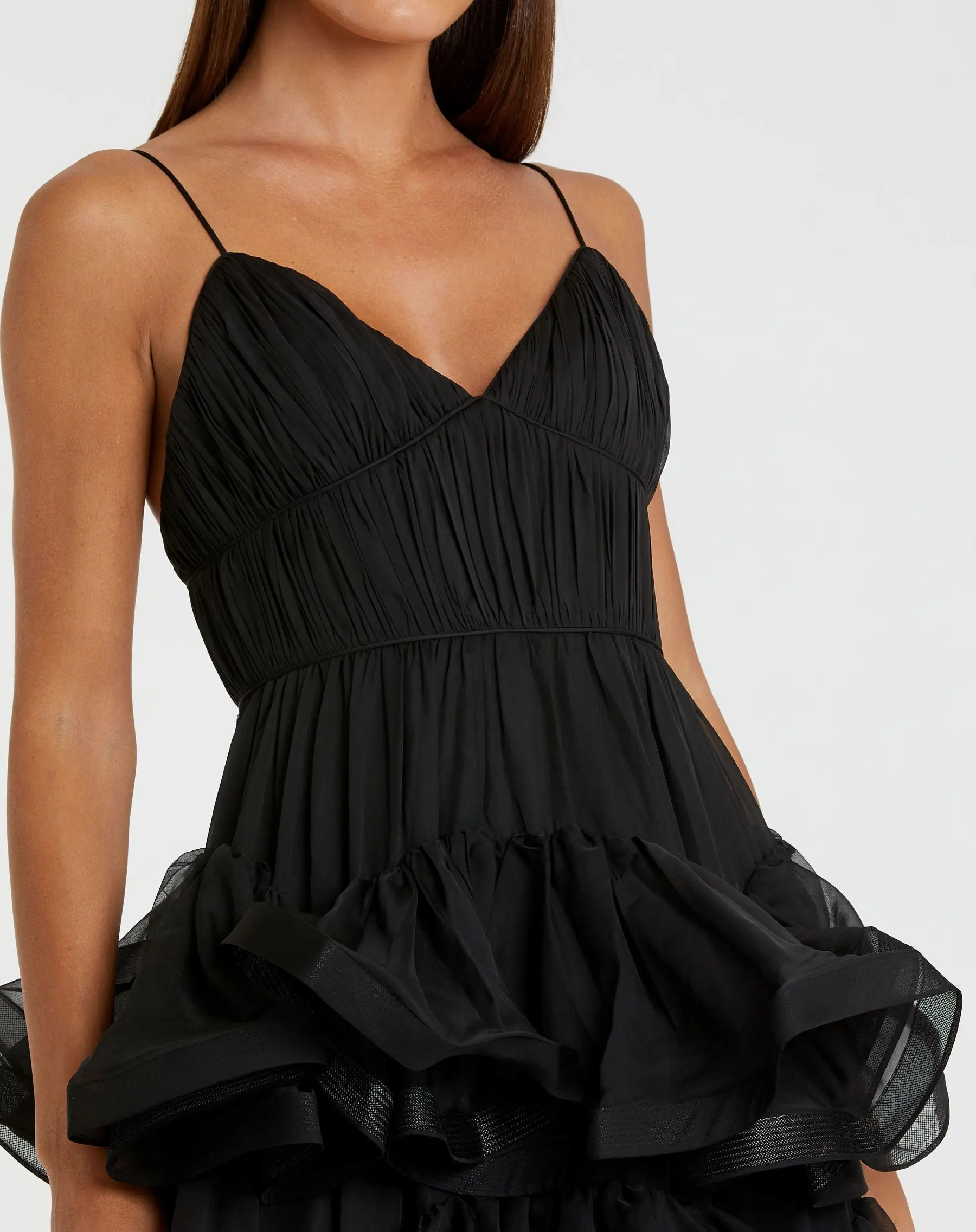 Black Tiered V-Neck Dress