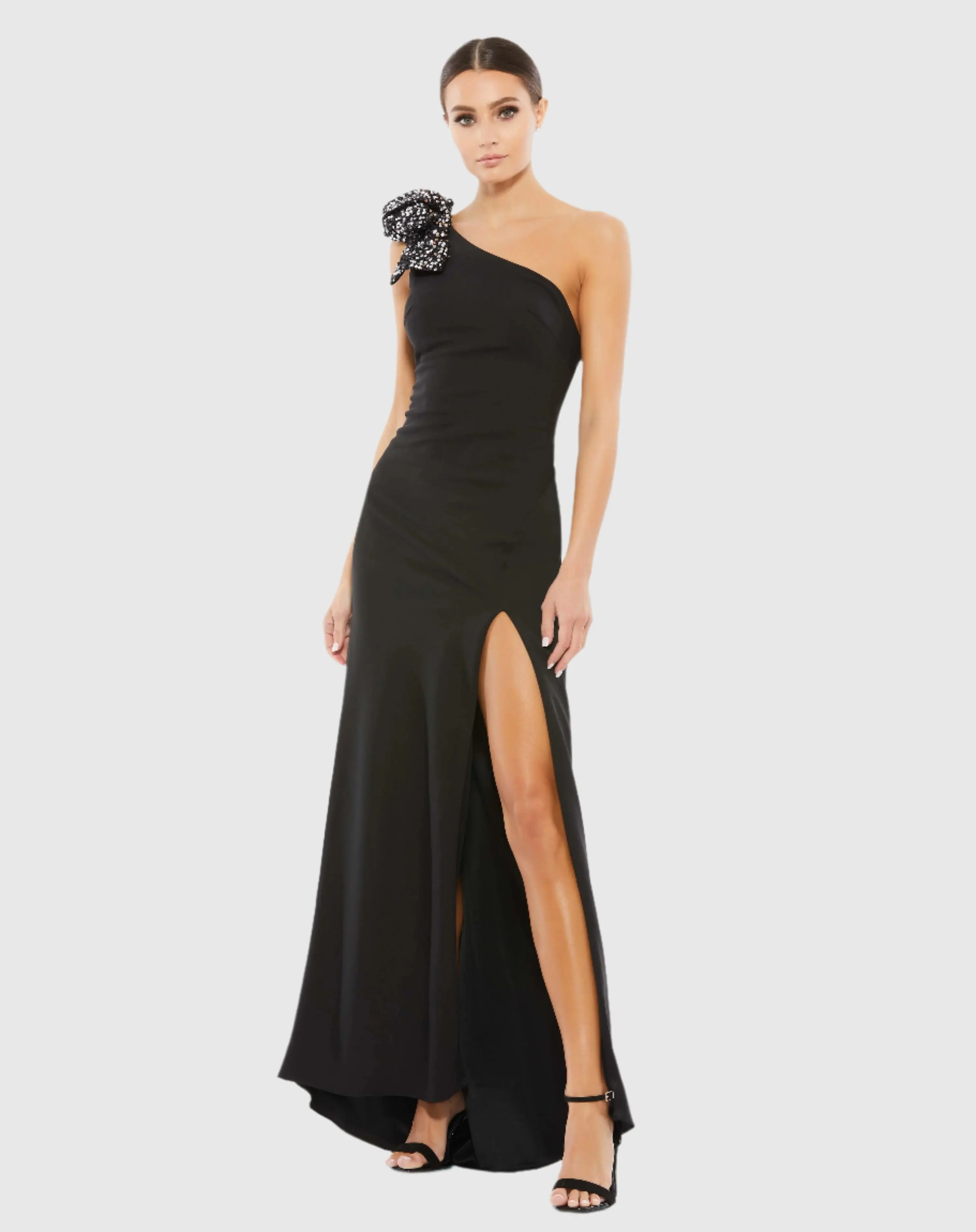 Black Sequin Bow One Shoulder Gown - FINAL SALE