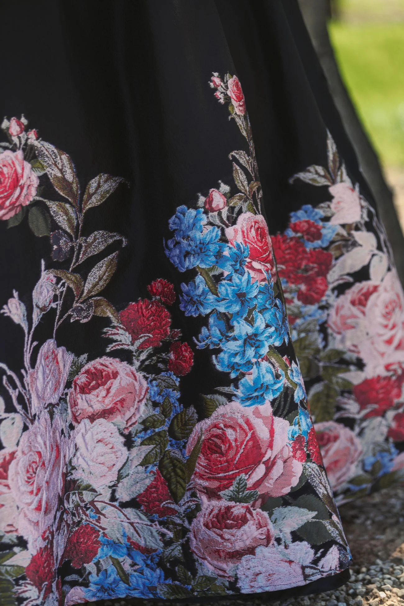 Black Strapless Floral Brocade Ballgown