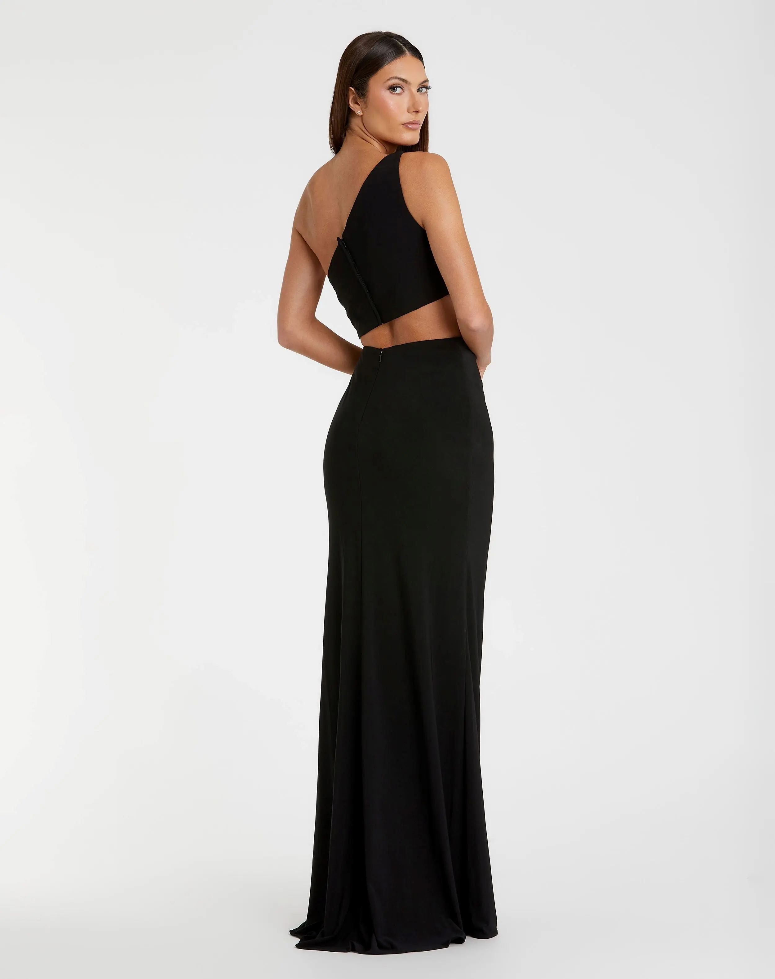 Black One Shoulder Ruched Cut Out Jersey Gown - FINAL SALE