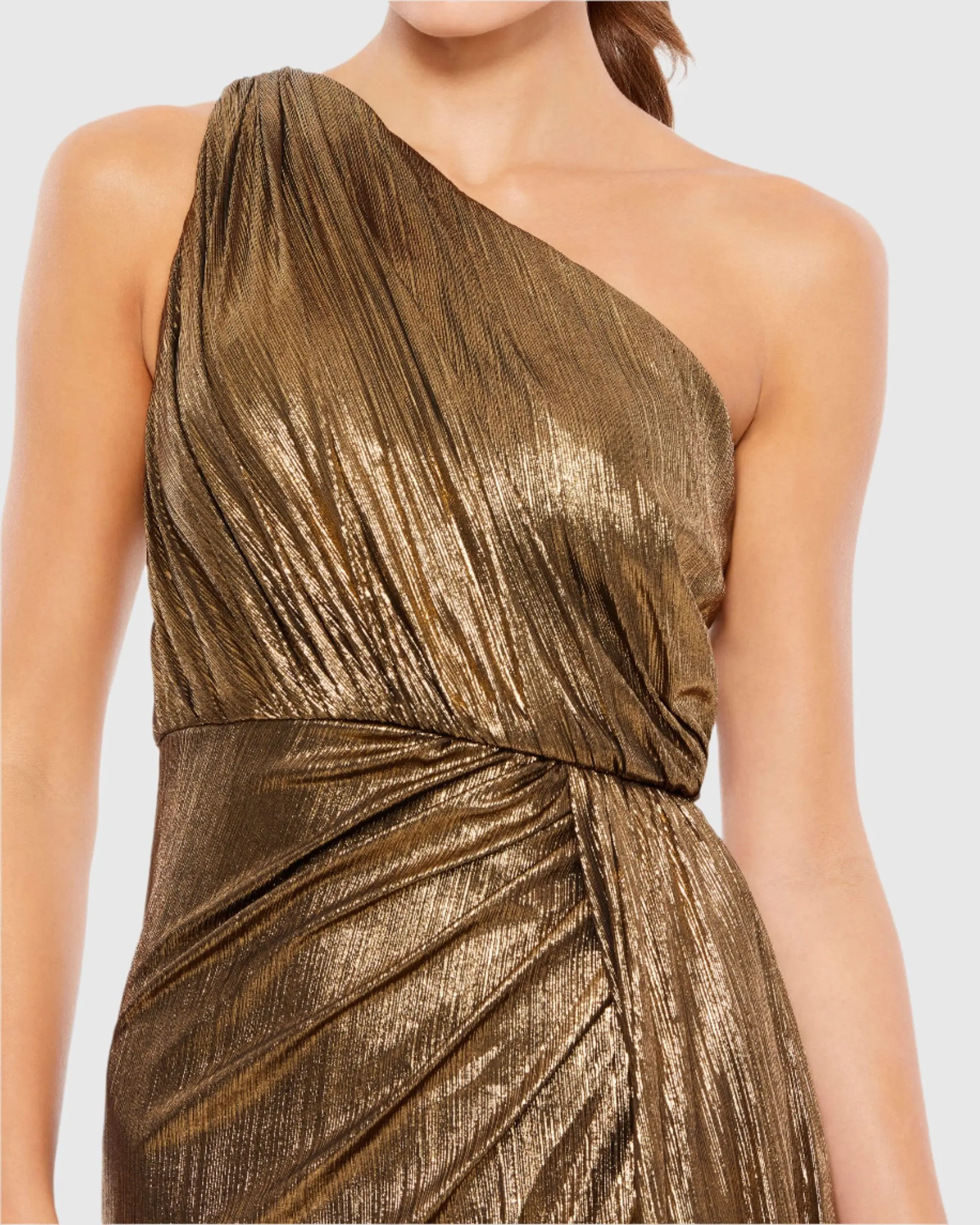 Gold One Shoulder Draped Gown