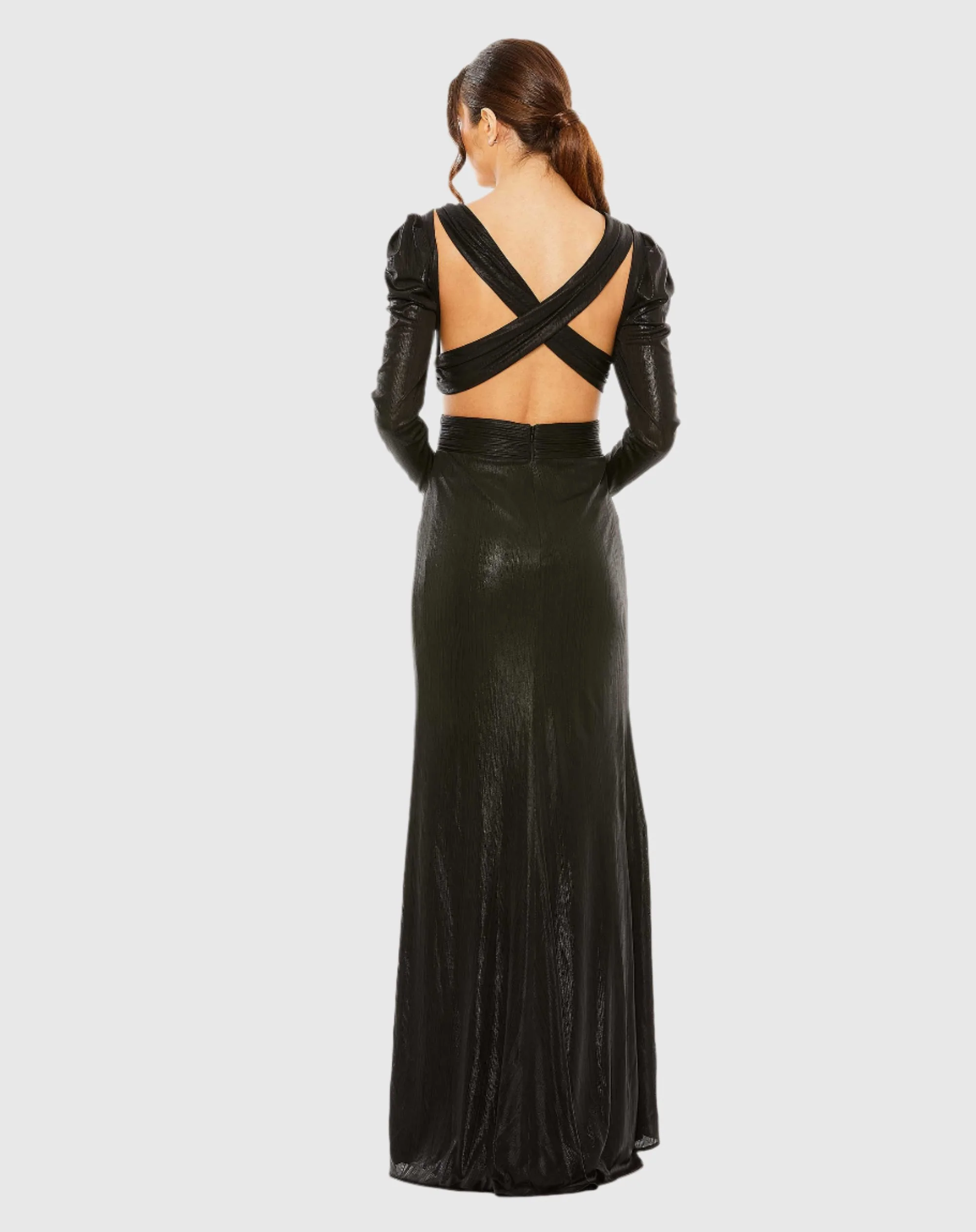 Black Princess Sleeve Cut Out Metallic Gown