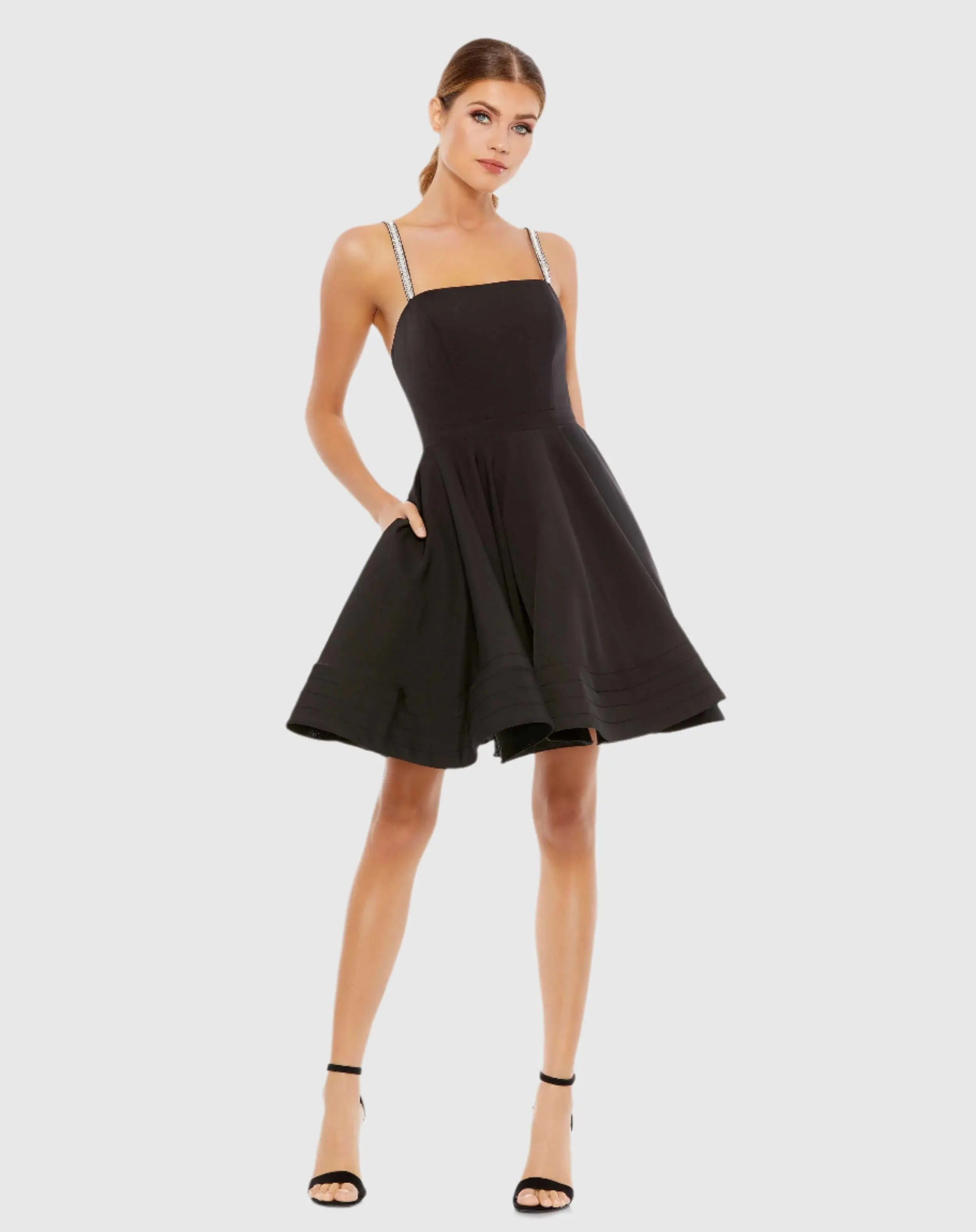 Black Square Neck Mini A Line Dress