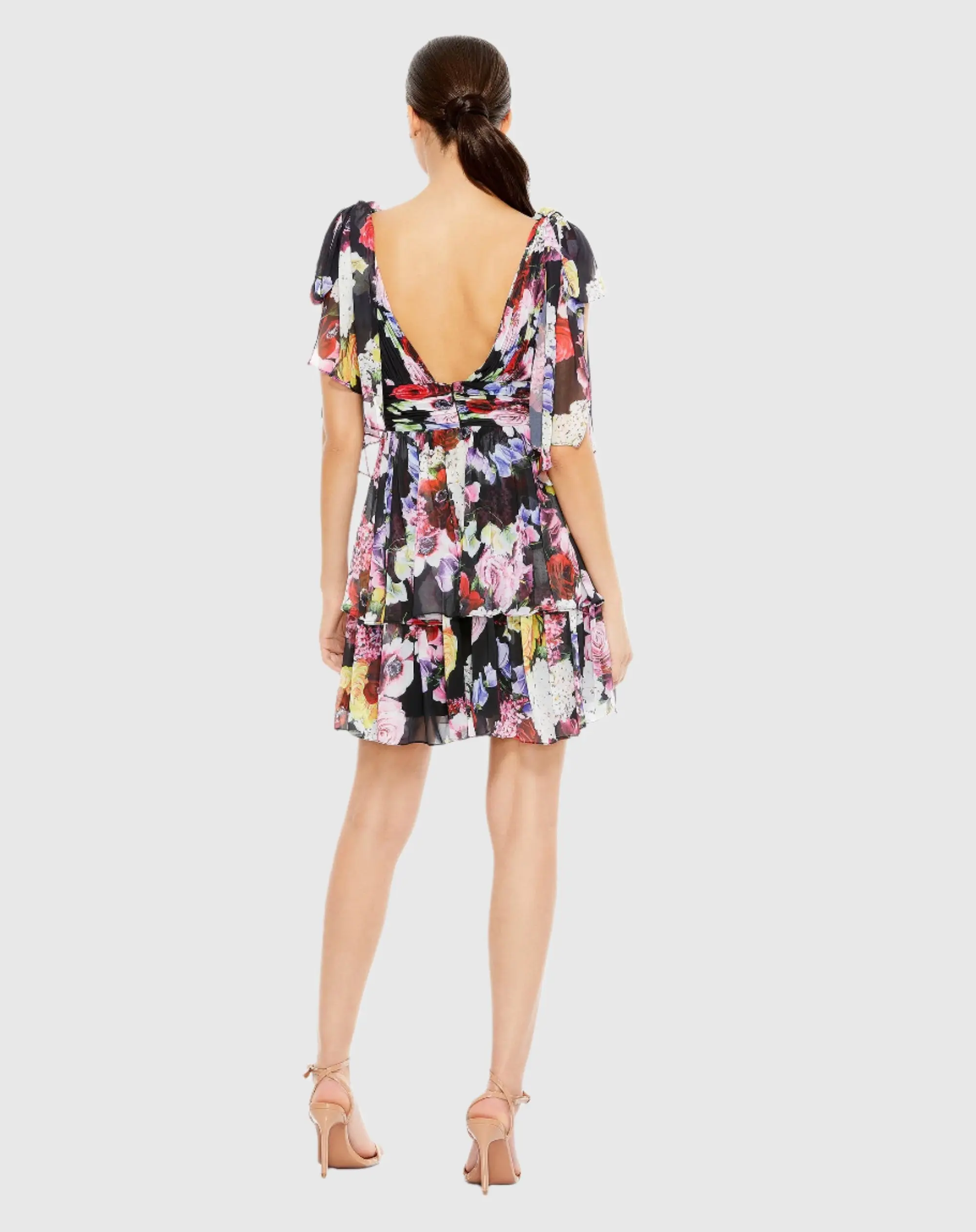 Multicolor Floral Print Ruffled Sleeveless Soft Tie Dress