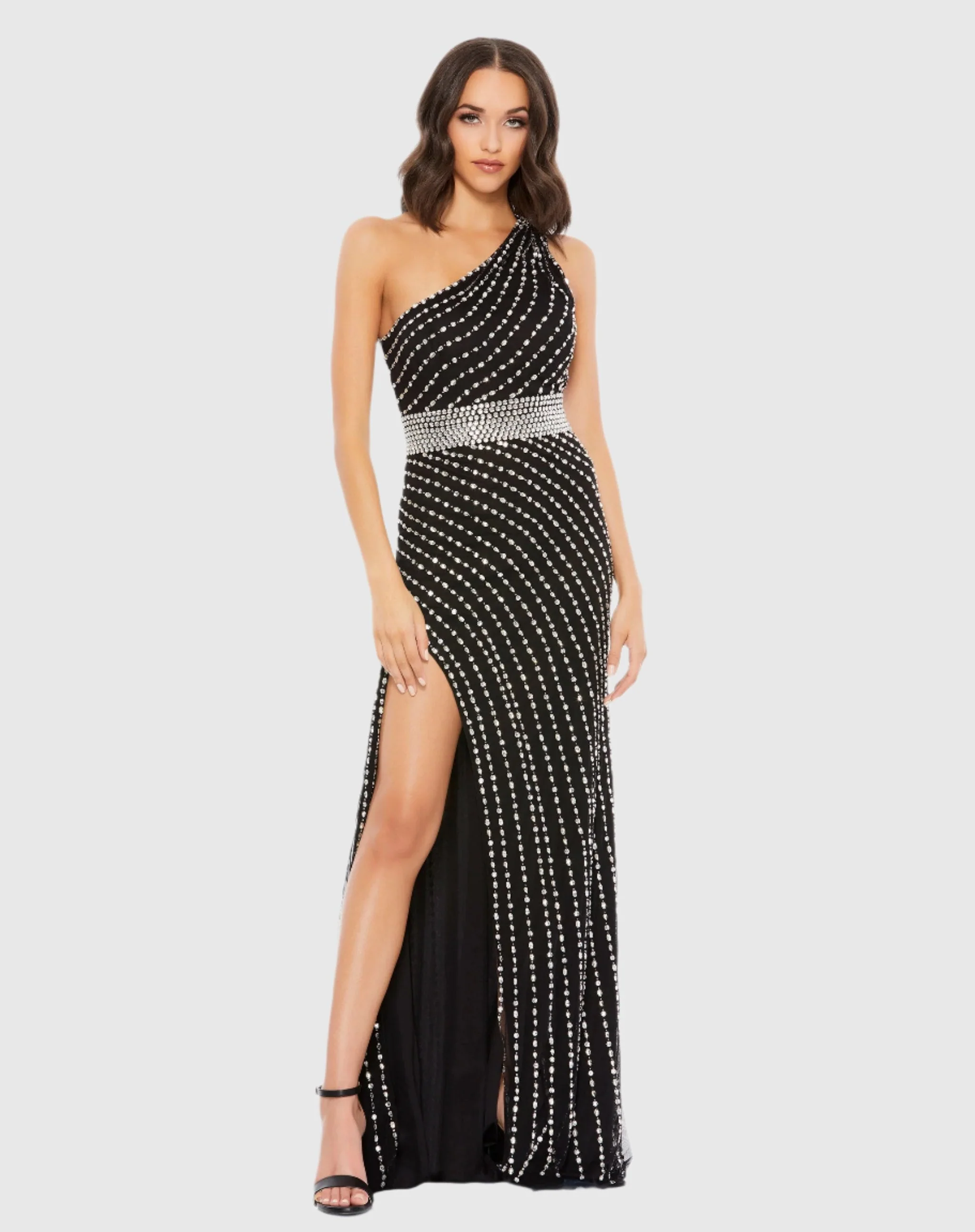 Black Beaded One Shoulder Gown - FINAL SALE