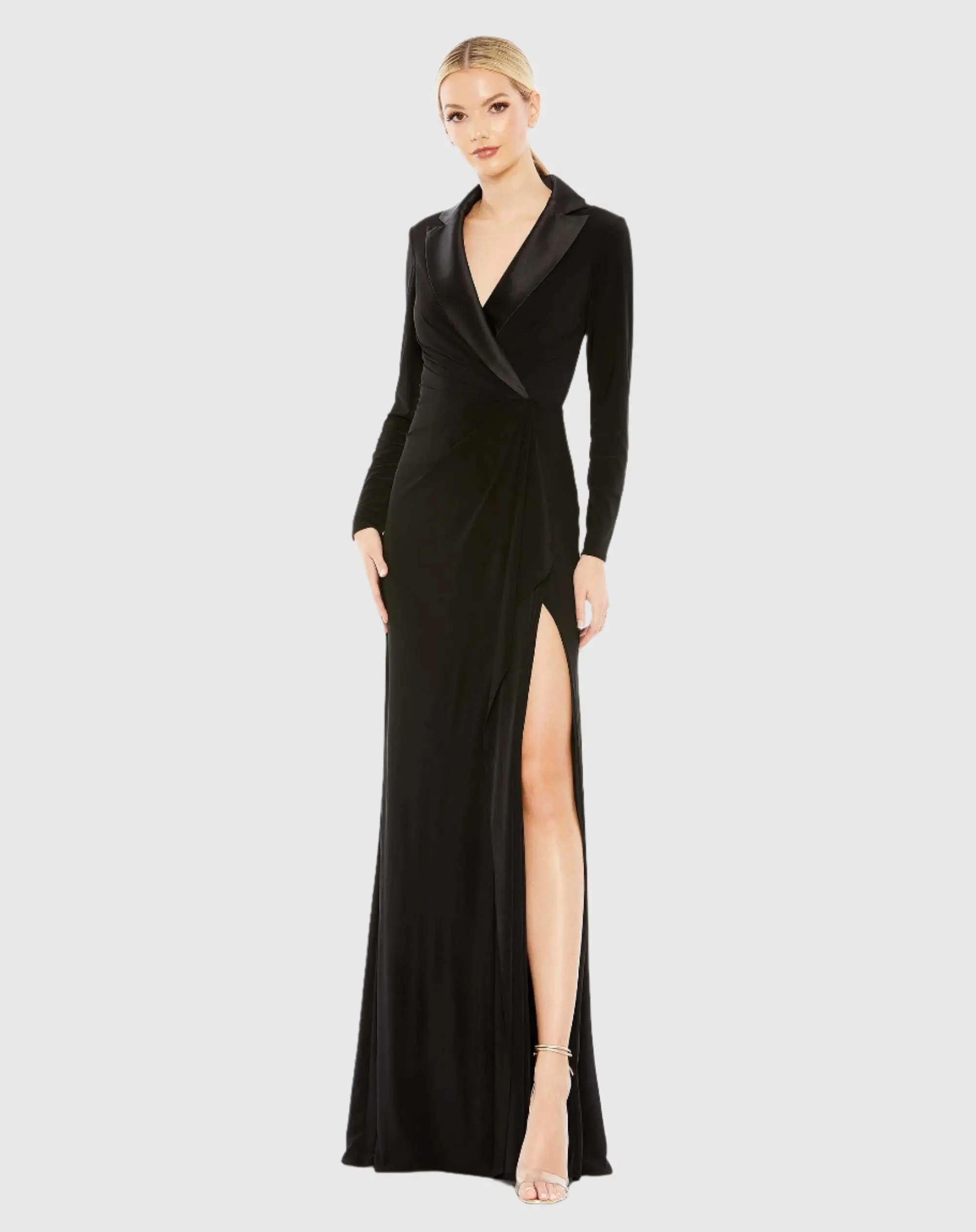 Black Long Sleeve Faux Tuxedo Gown