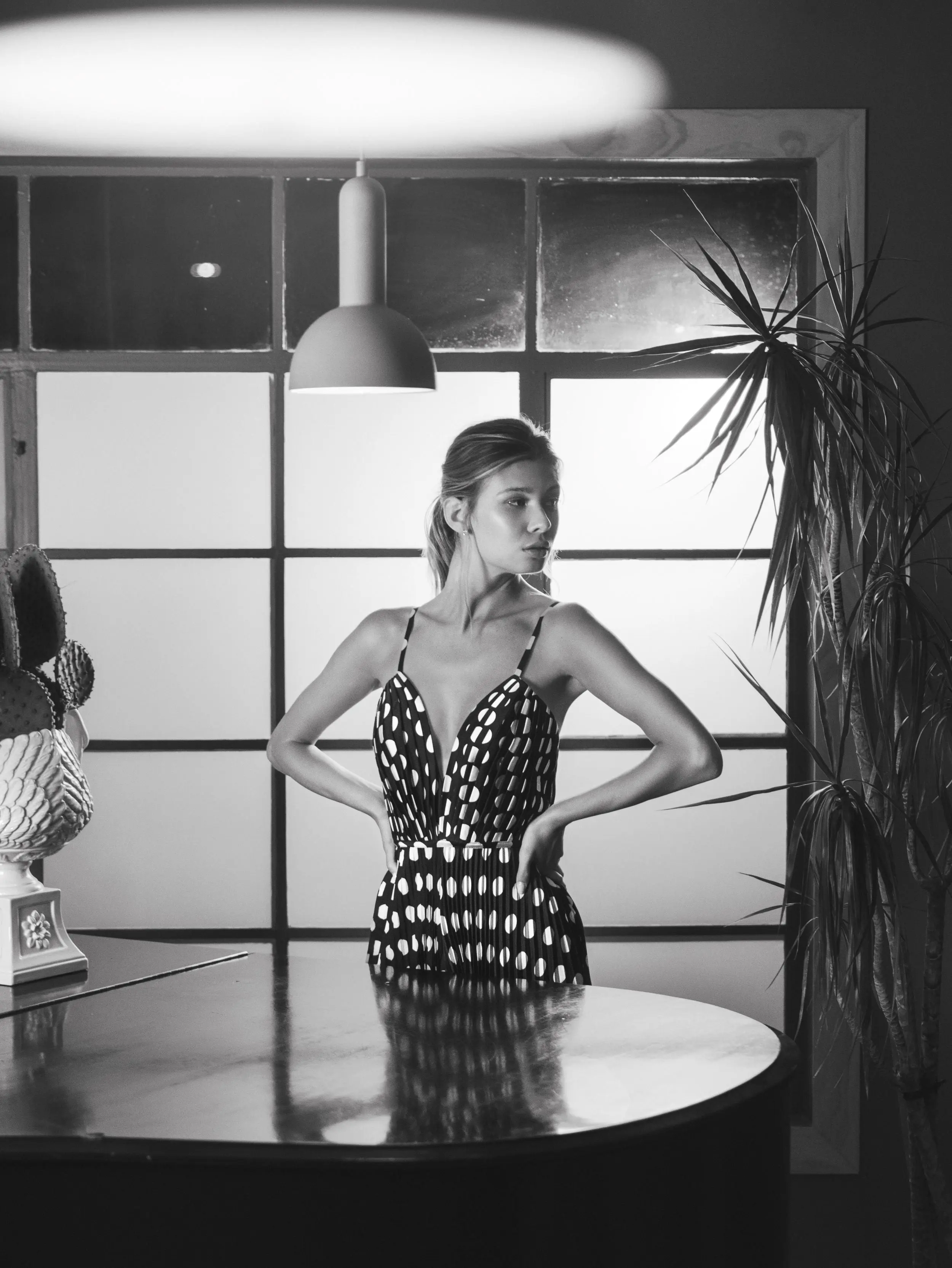 Black Pleated Charmeuse V-Neck Jumpsuit