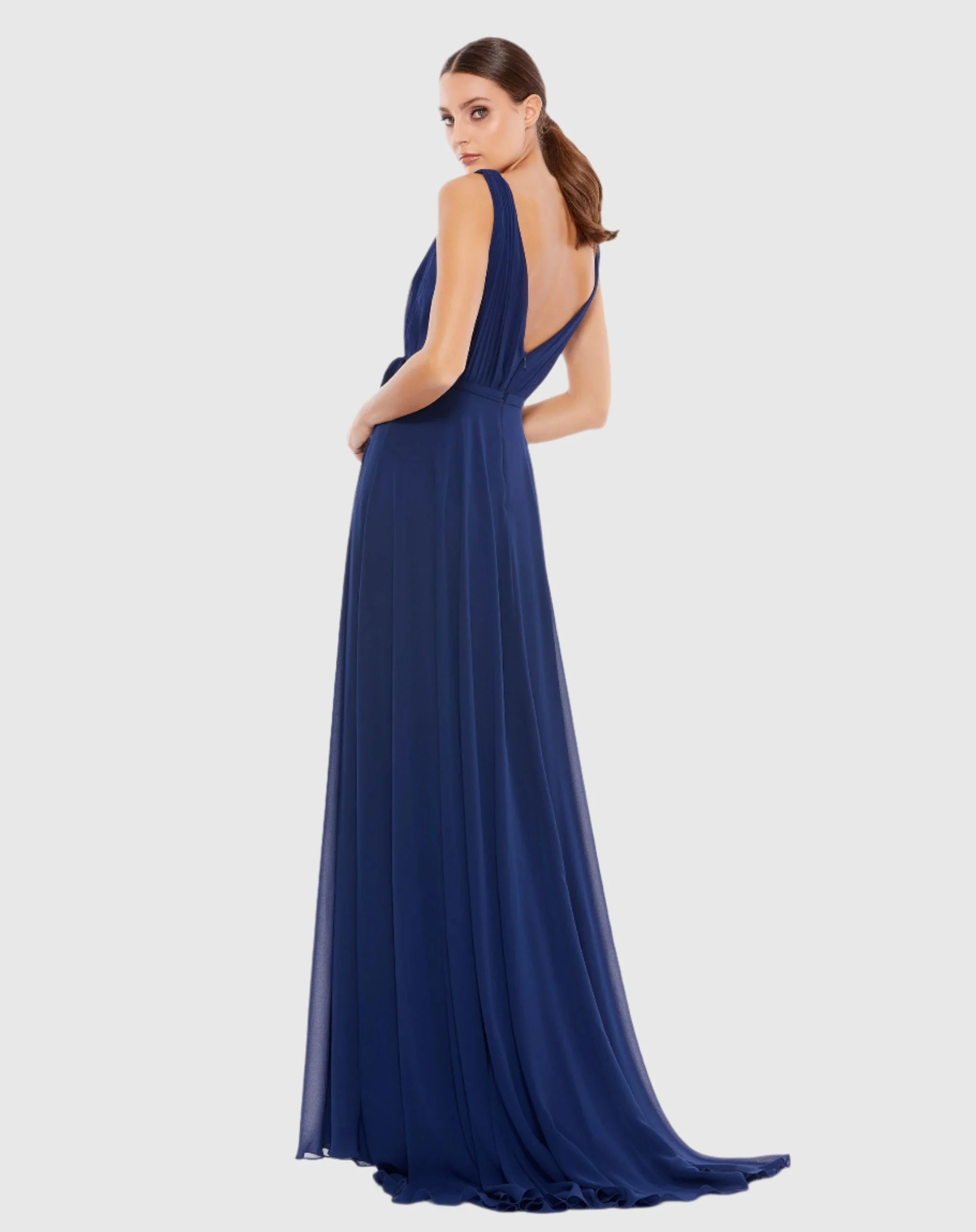 Navy Sleeveless V-Neck Chiffon Gown