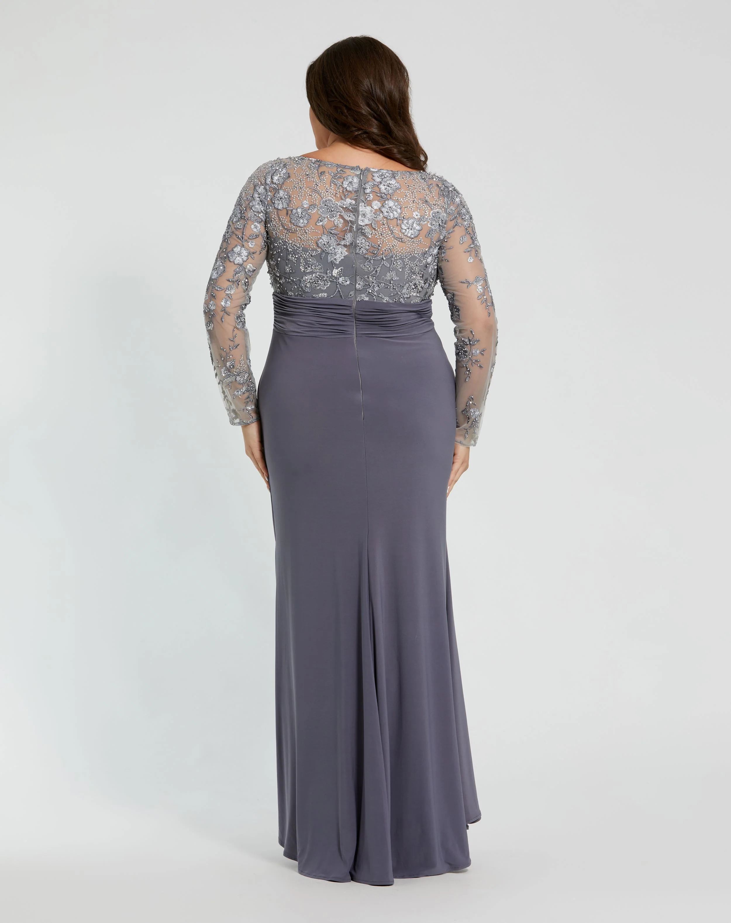 Gray Embroidered Top Jersey Skirt Gown