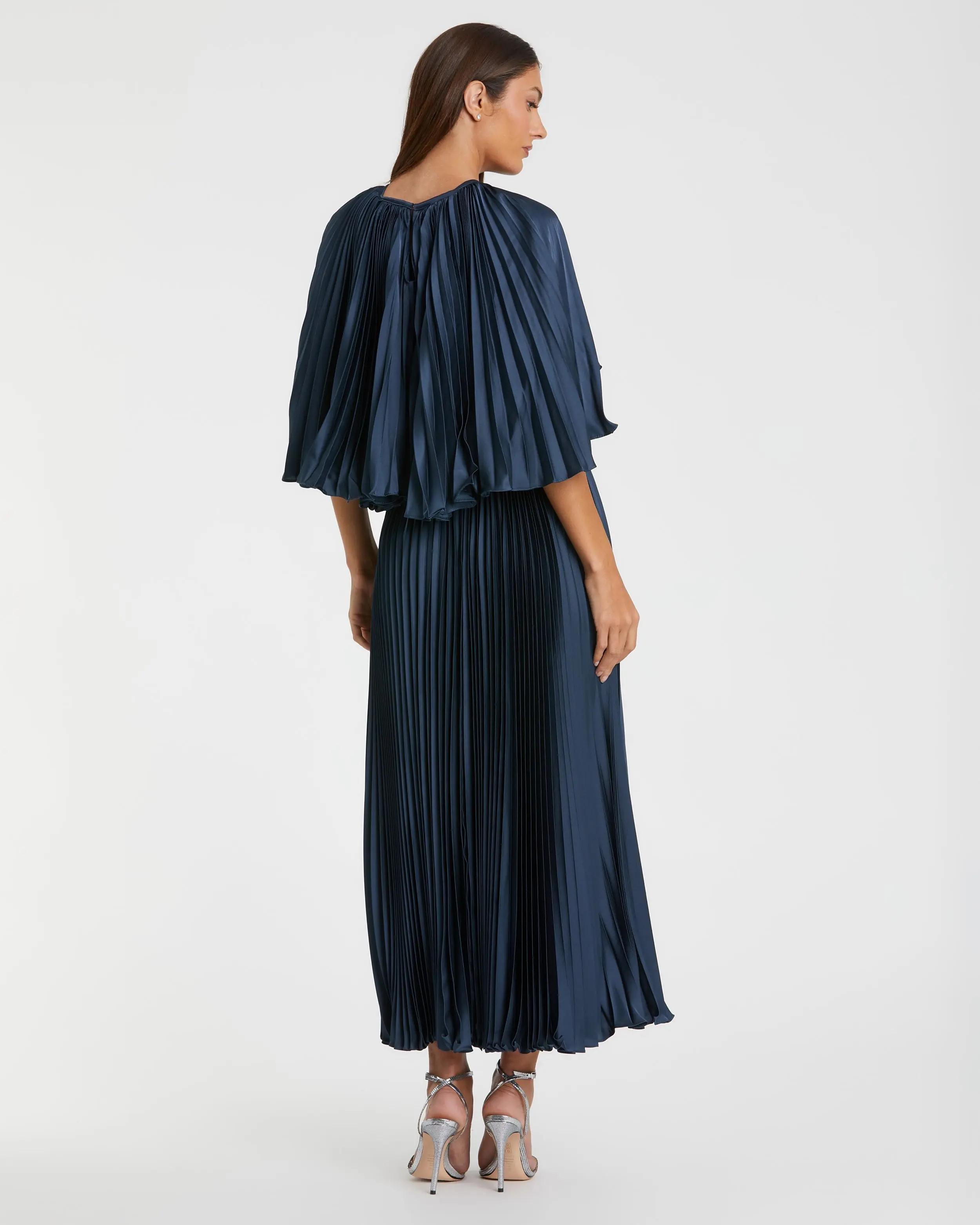 Blue Pleated Caplet Tea-length Dress