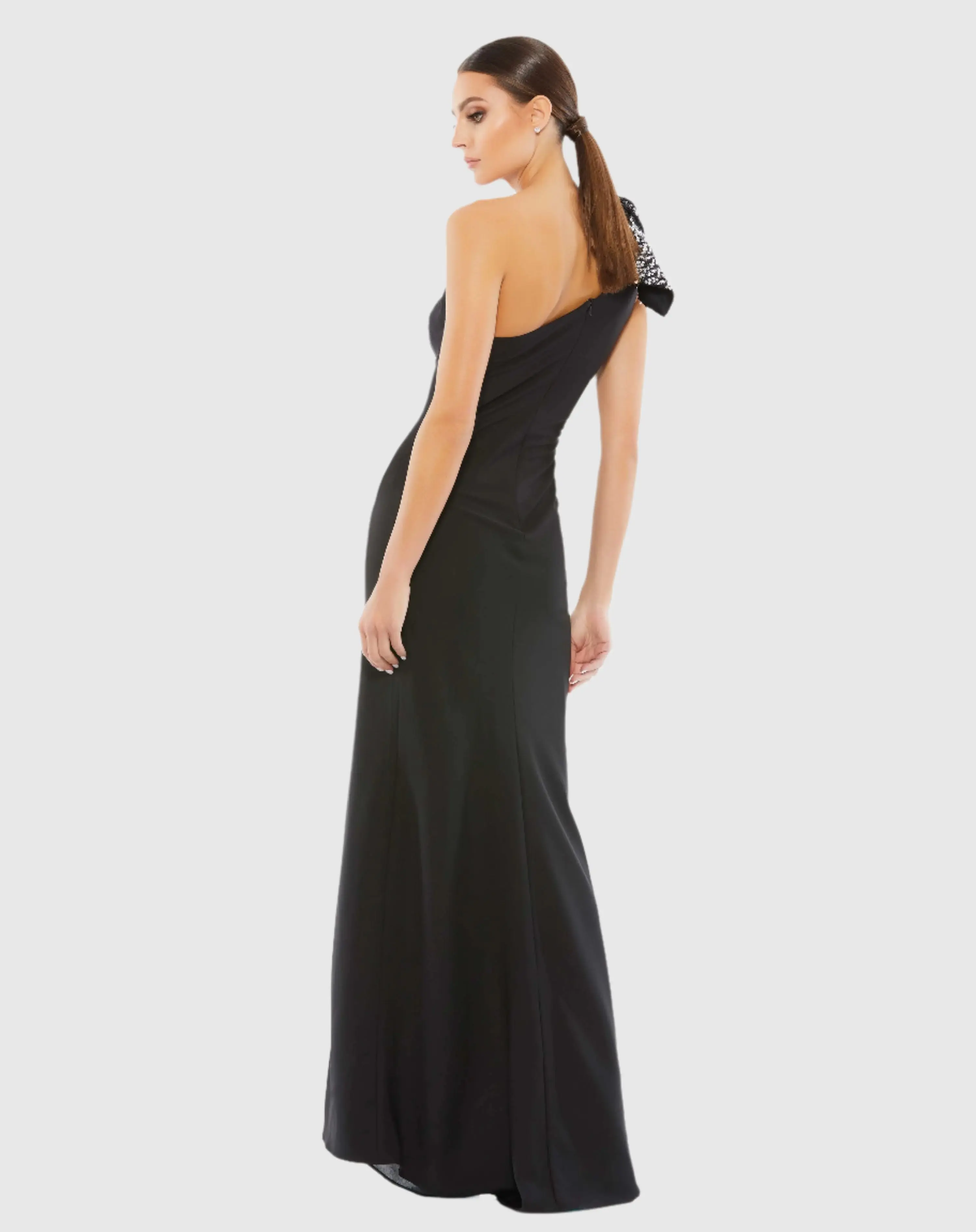 Black Sequin Bow One Shoulder Gown - FINAL SALE