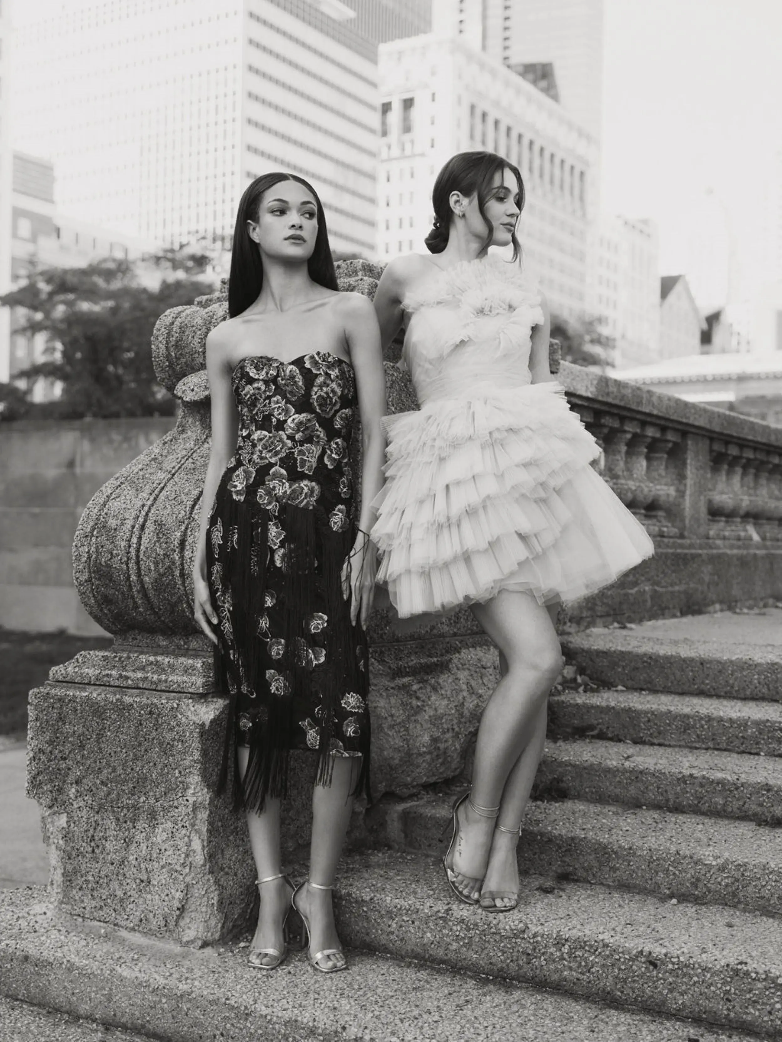 Black Strapless Floral Embroidered Midi Dress With Fringe Detailing