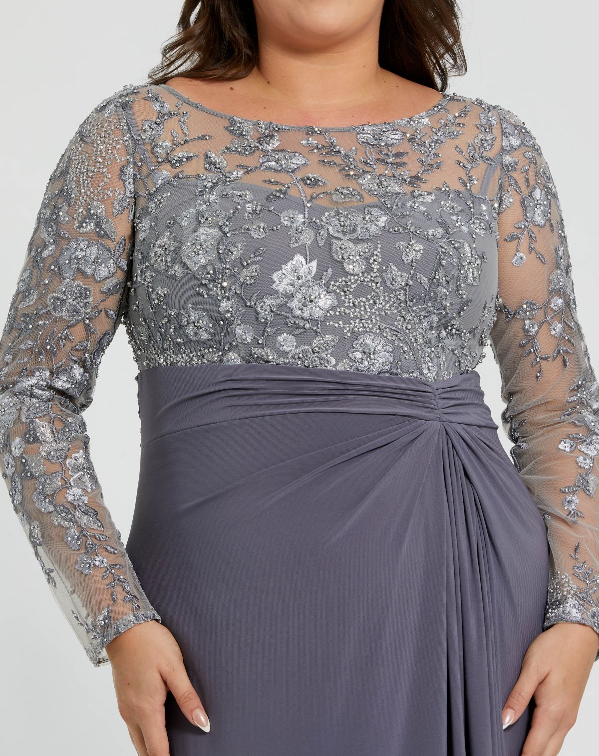 Gray Embroidered Top Jersey Skirt Gown