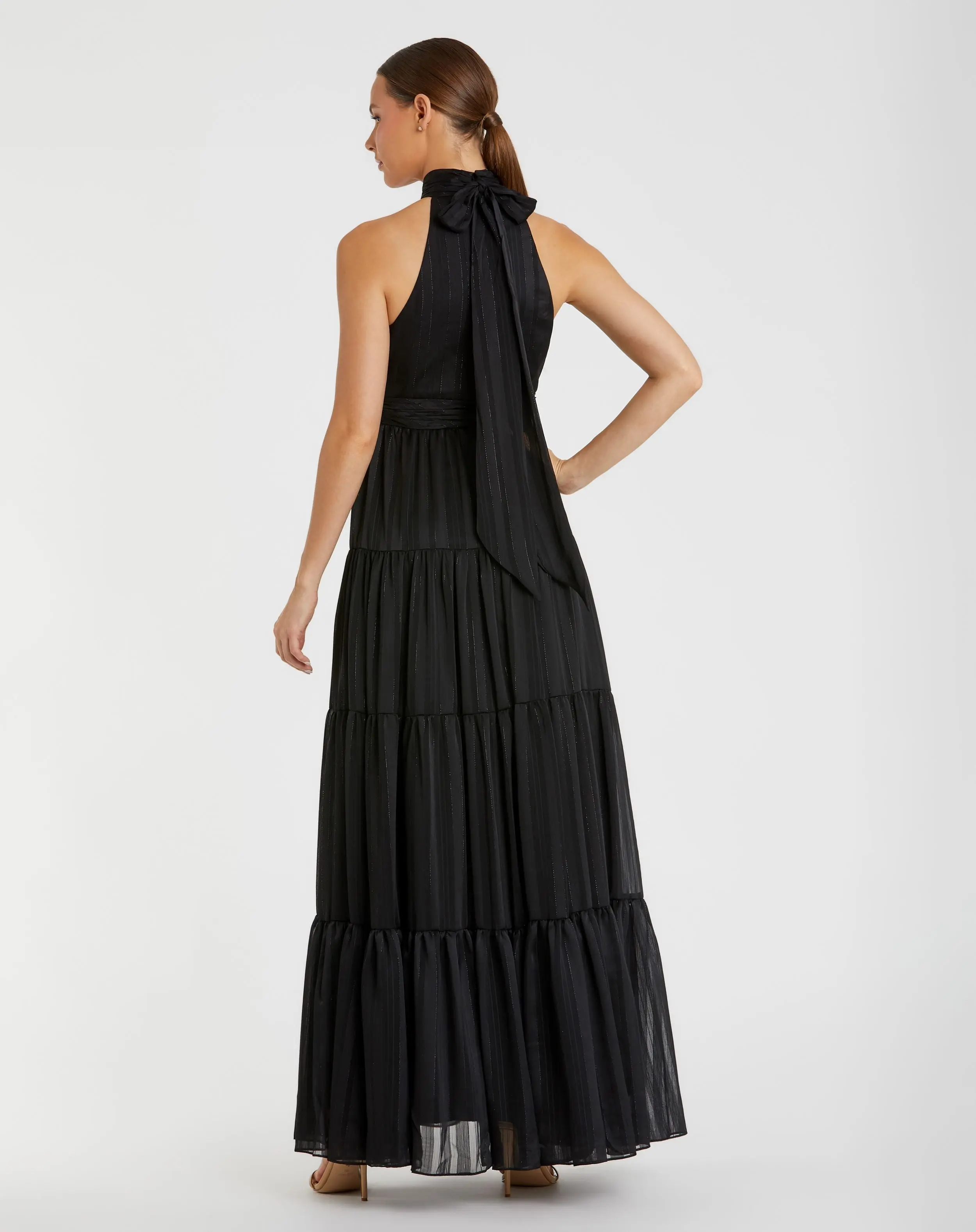 Black Tie Halter Neck Tiered Gown