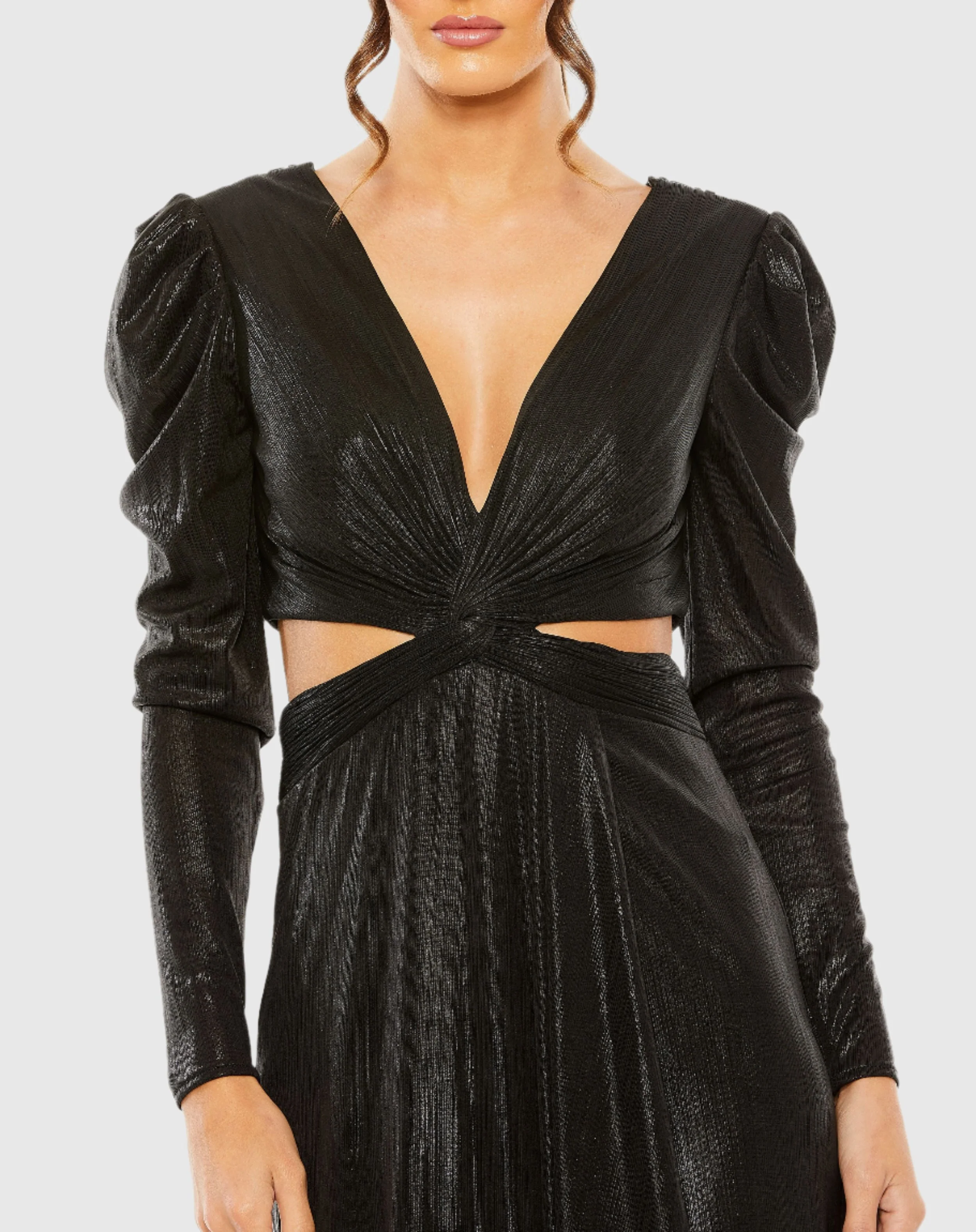 Black Princess Sleeve Cut Out Metallic Gown
