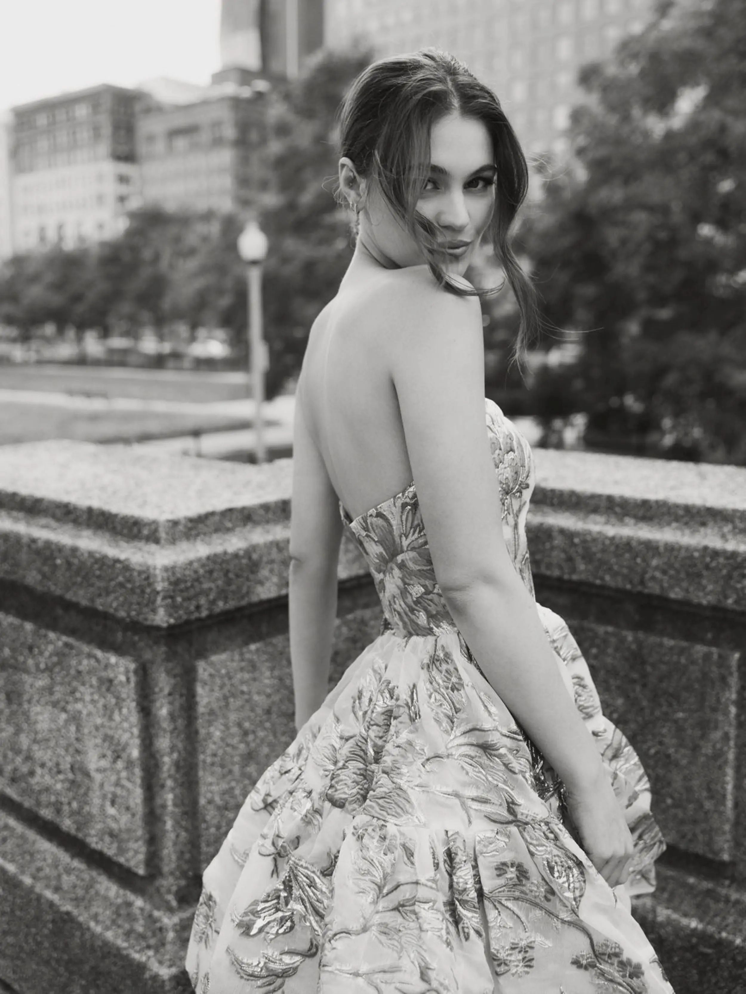 Gold Strapless Brocade Mini Dress with Pockets