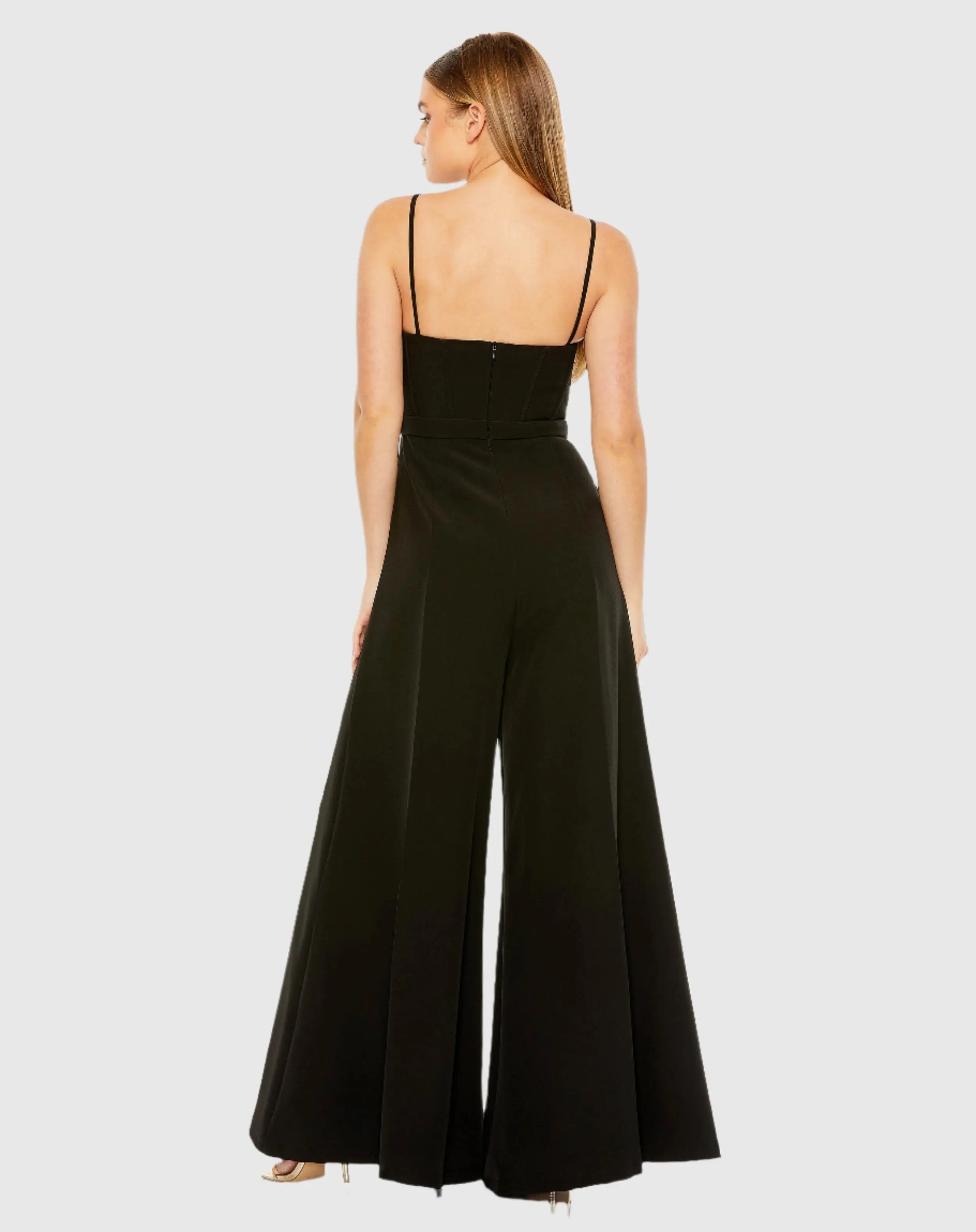 Black Slim Strap Beaded Bustier Top Jumpsuit
