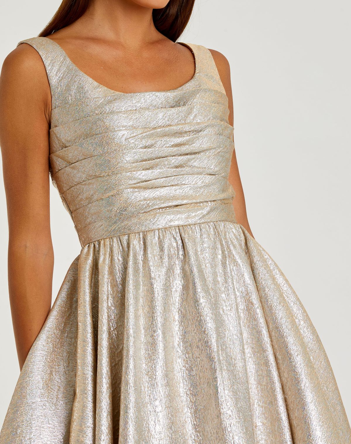 Gold Square Neck Sleeveless A Line Dress