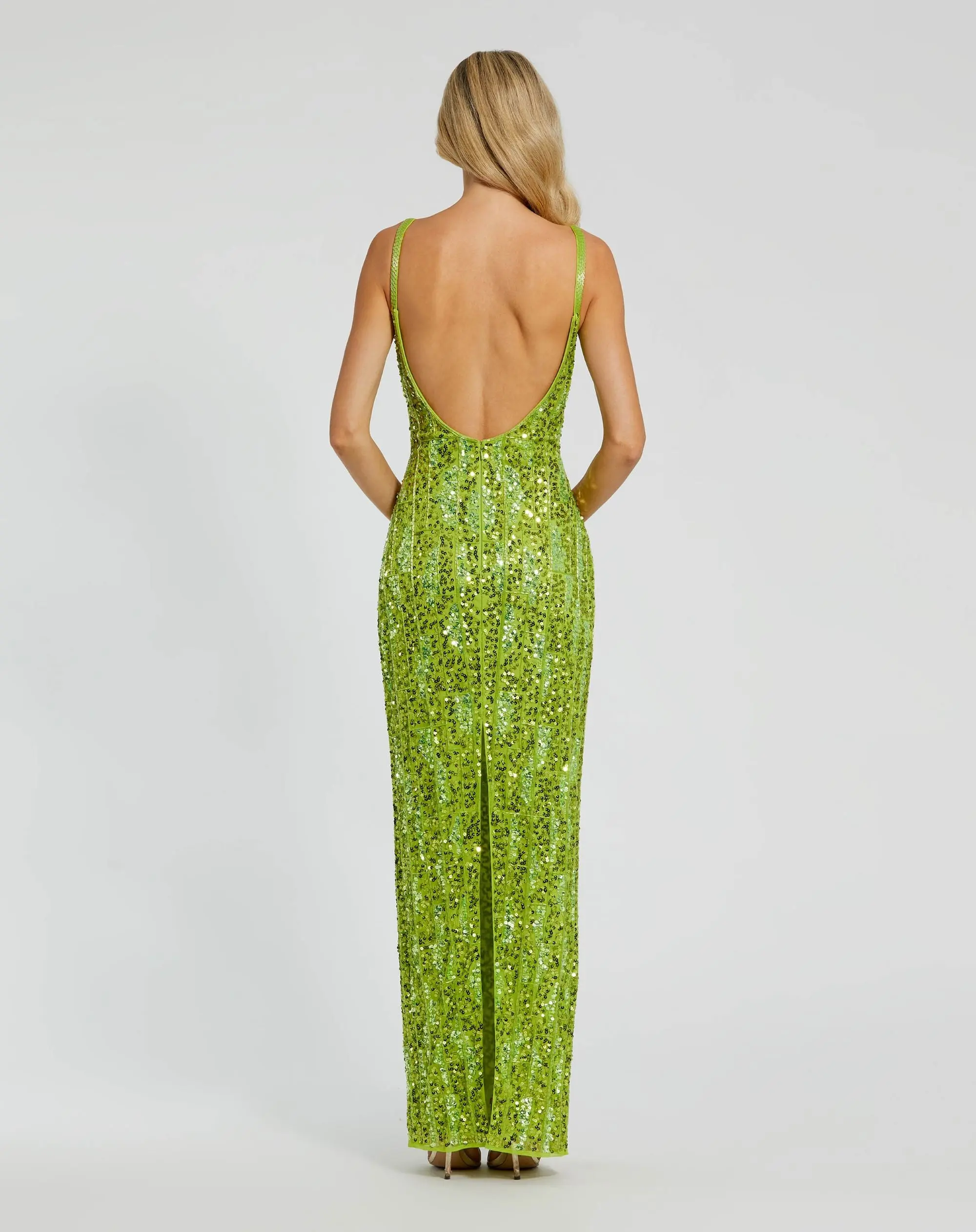 Green Embellished Scoop Neck Gown