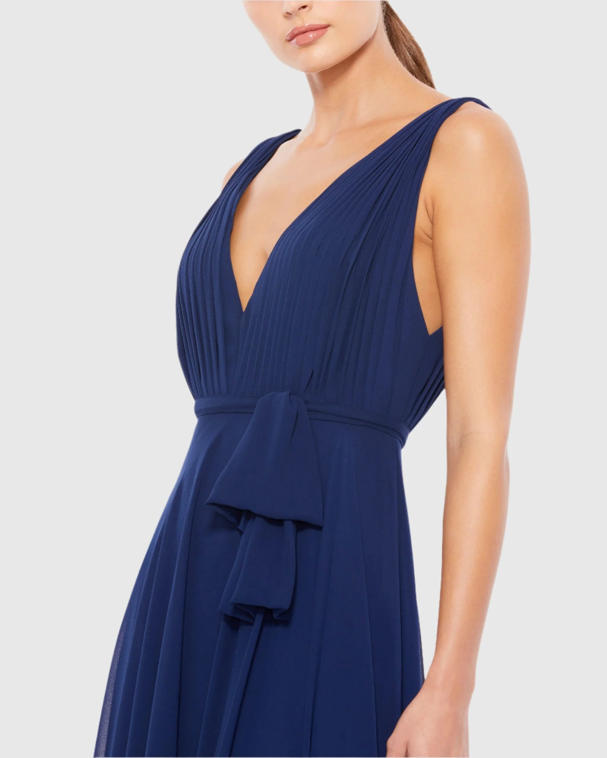 Navy Sleeveless V-Neck Chiffon Gown