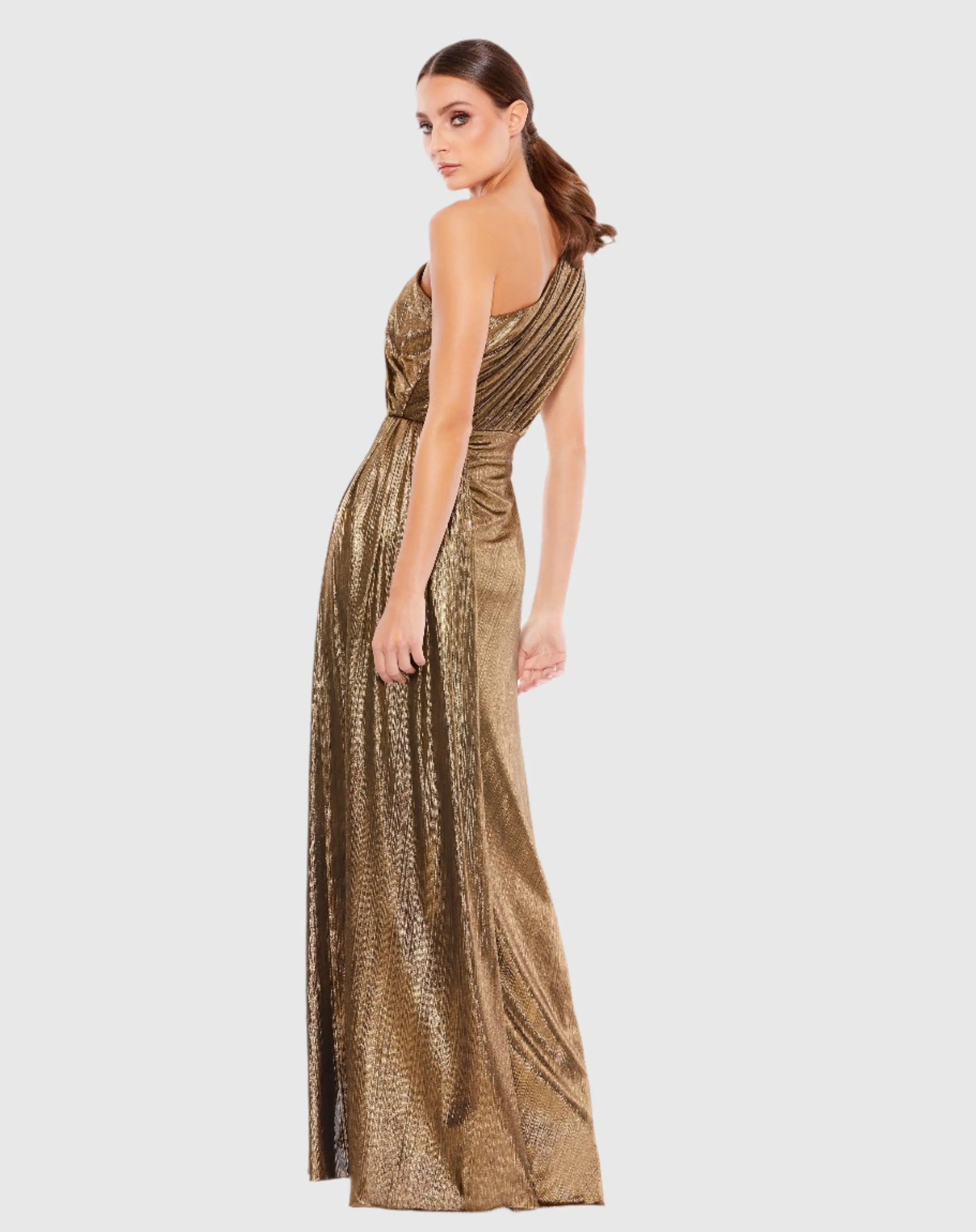 Gold One Shoulder Draped Gown