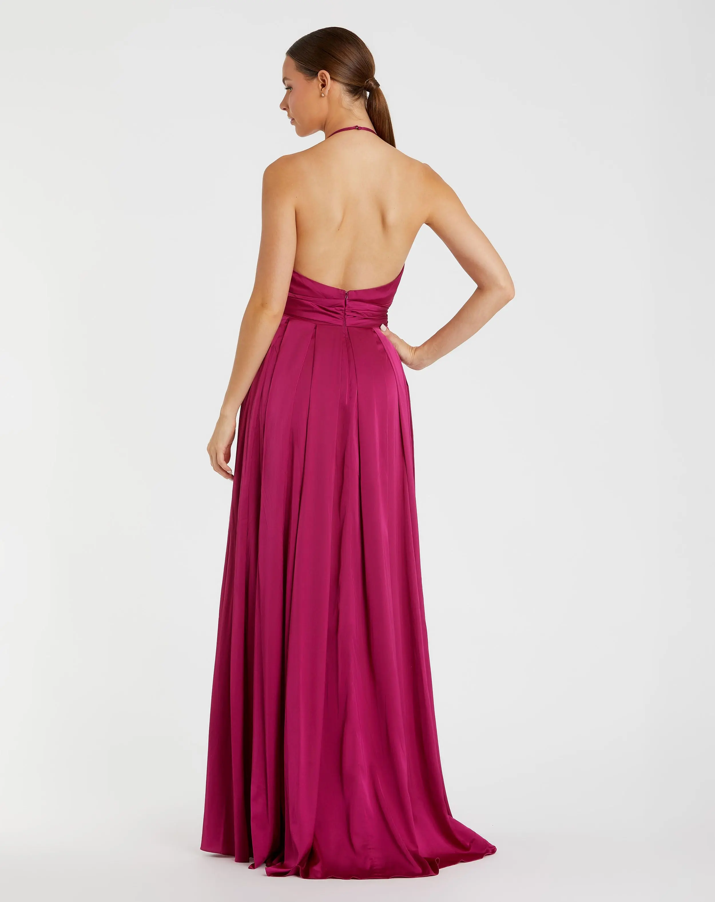 Dark Purple Halter Neck Charmeuse Gown