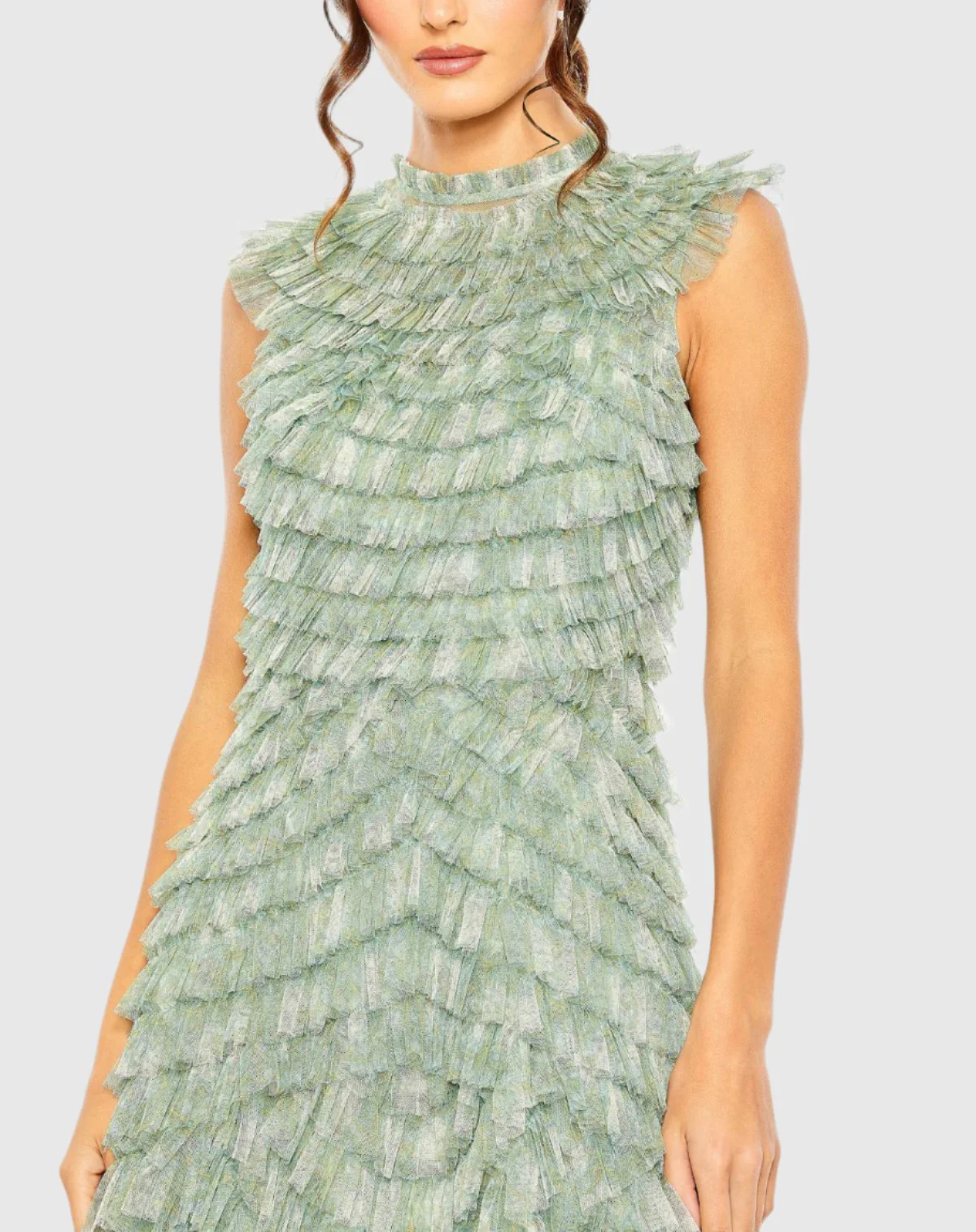 Green High Neck Micro Ruffle Dress