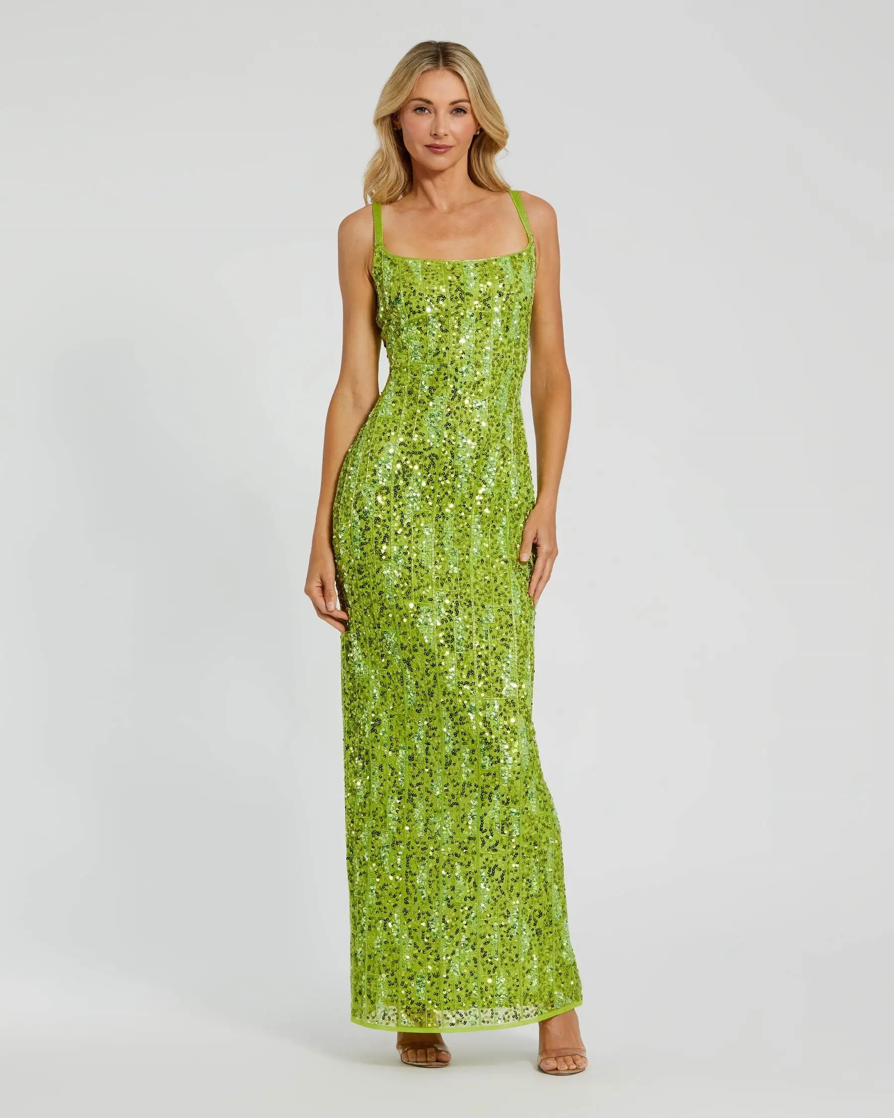 Green Embellished Scoop Neck Gown