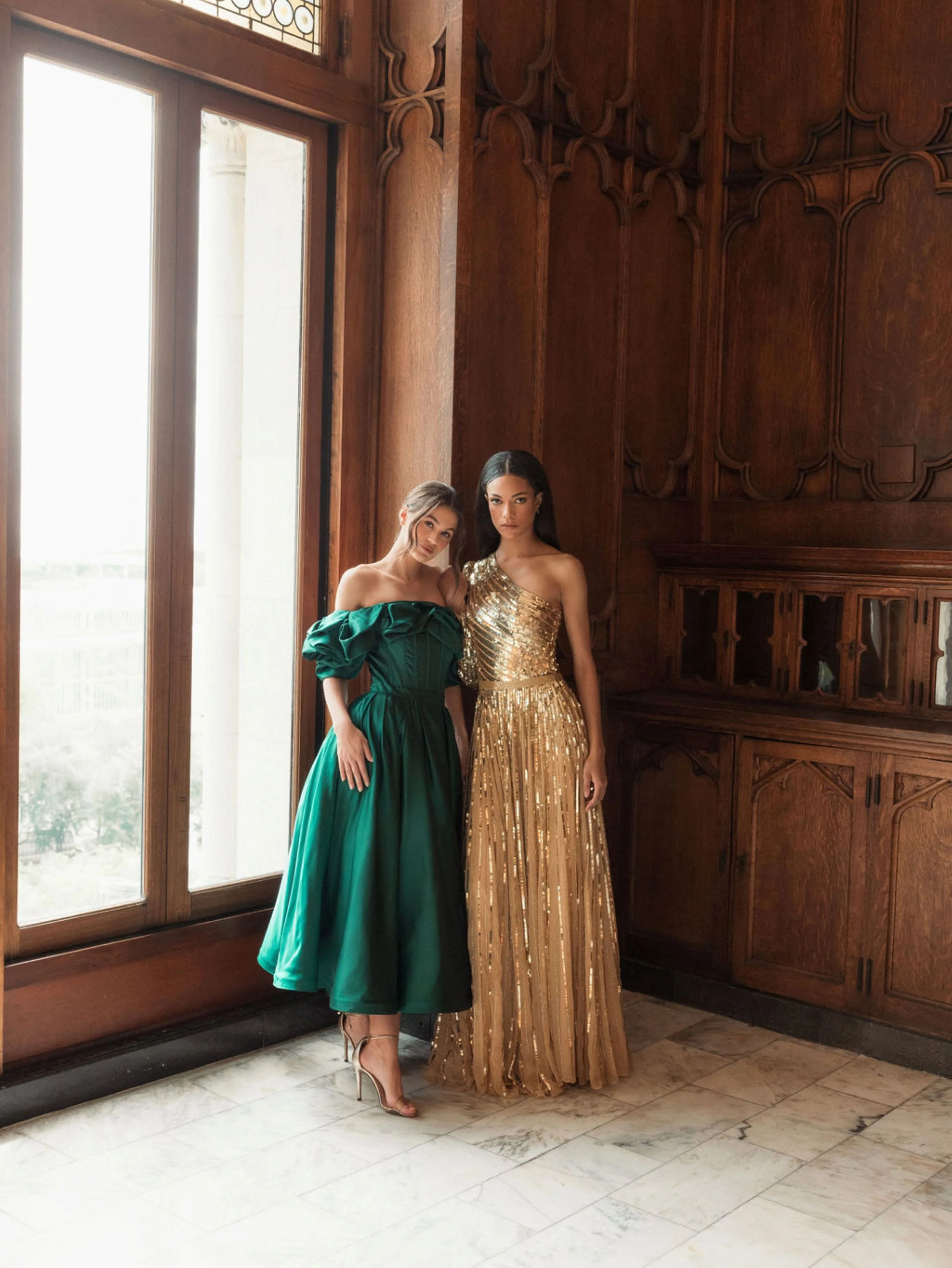 Green Off The Shoulder Tea Length Dress