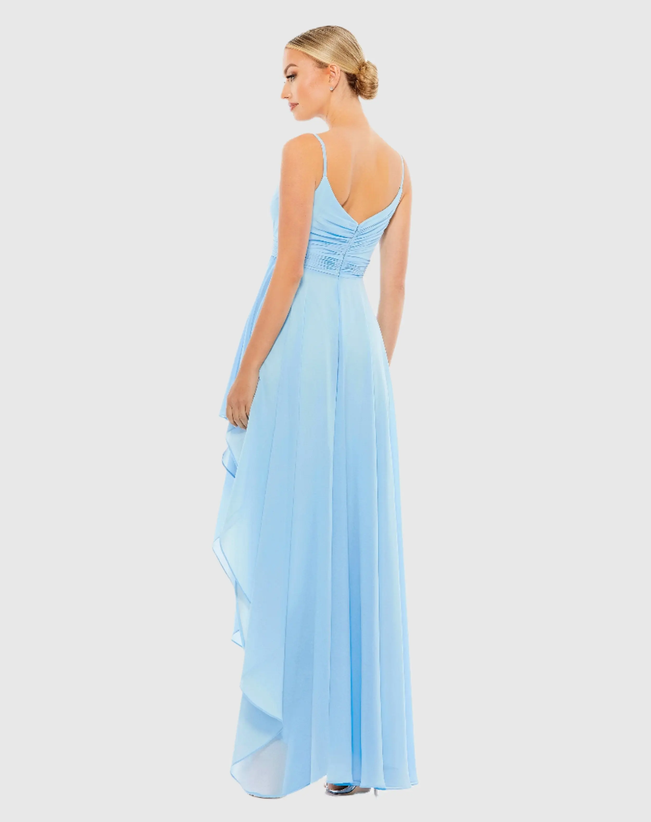 Blue Asymmetrical Hem Chiffon Maxi Dress