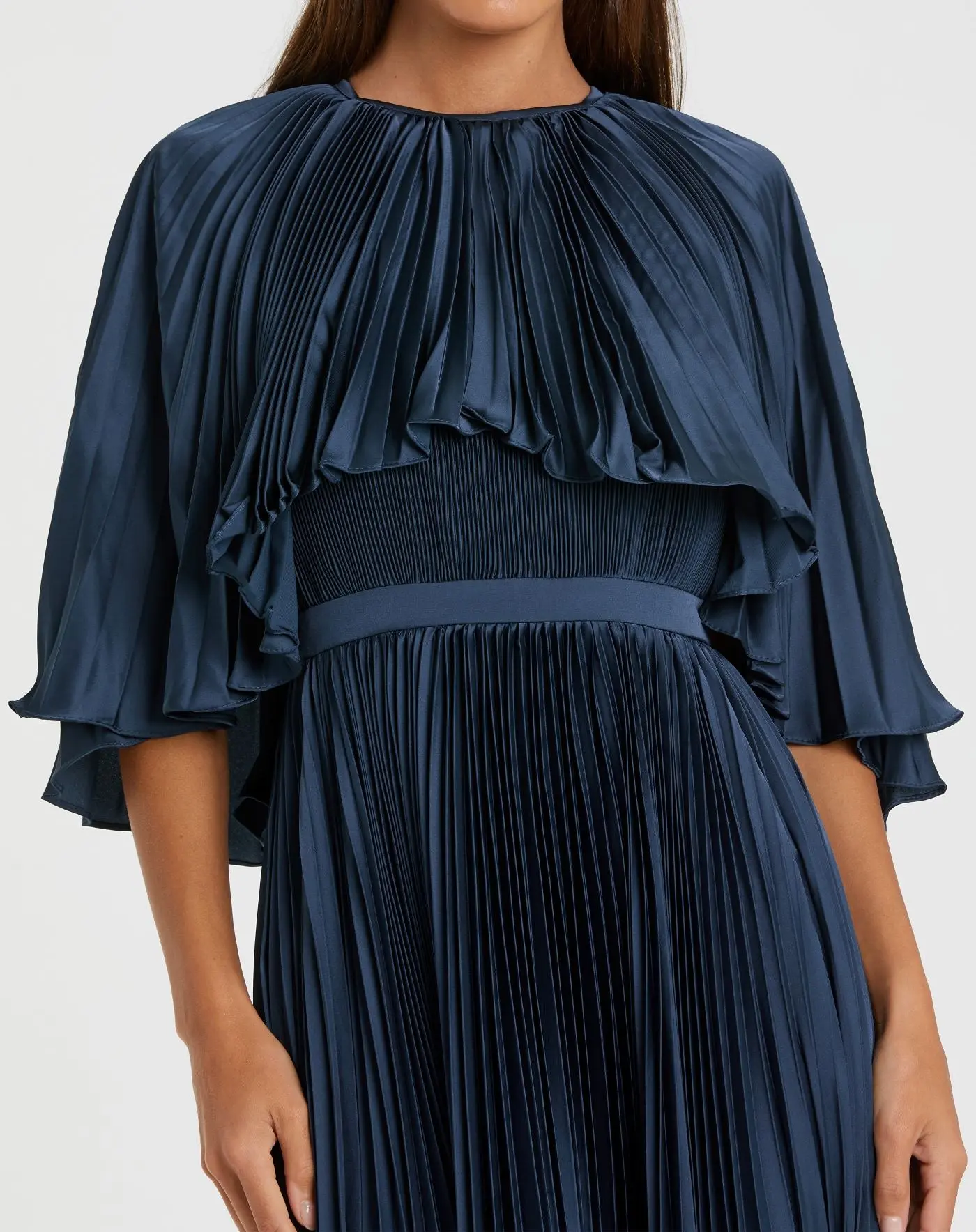 Blue Pleated Caplet Tea-length Dress