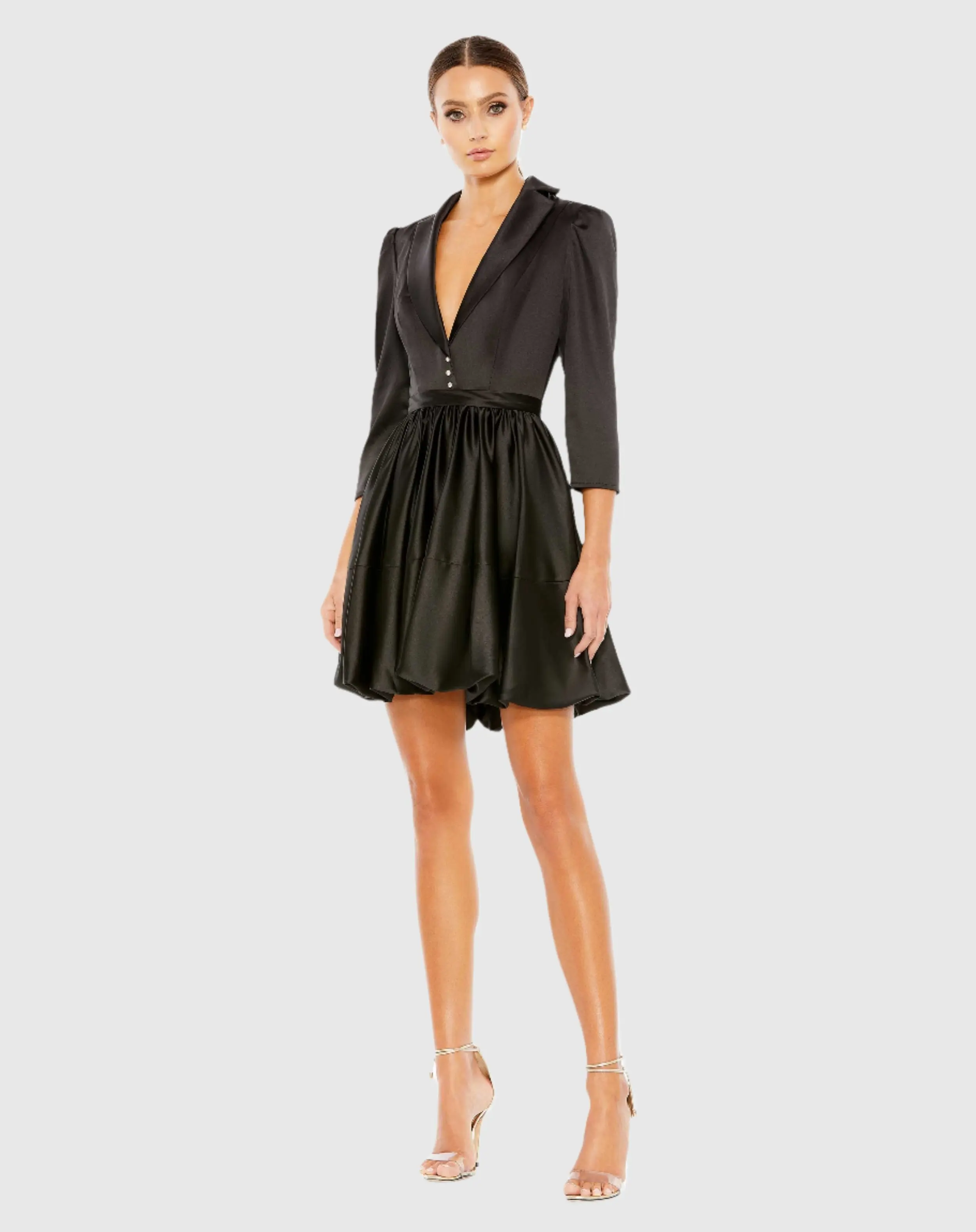 Black Satin Lapel A-Line Blazer Mini Dress - FINAL SALE