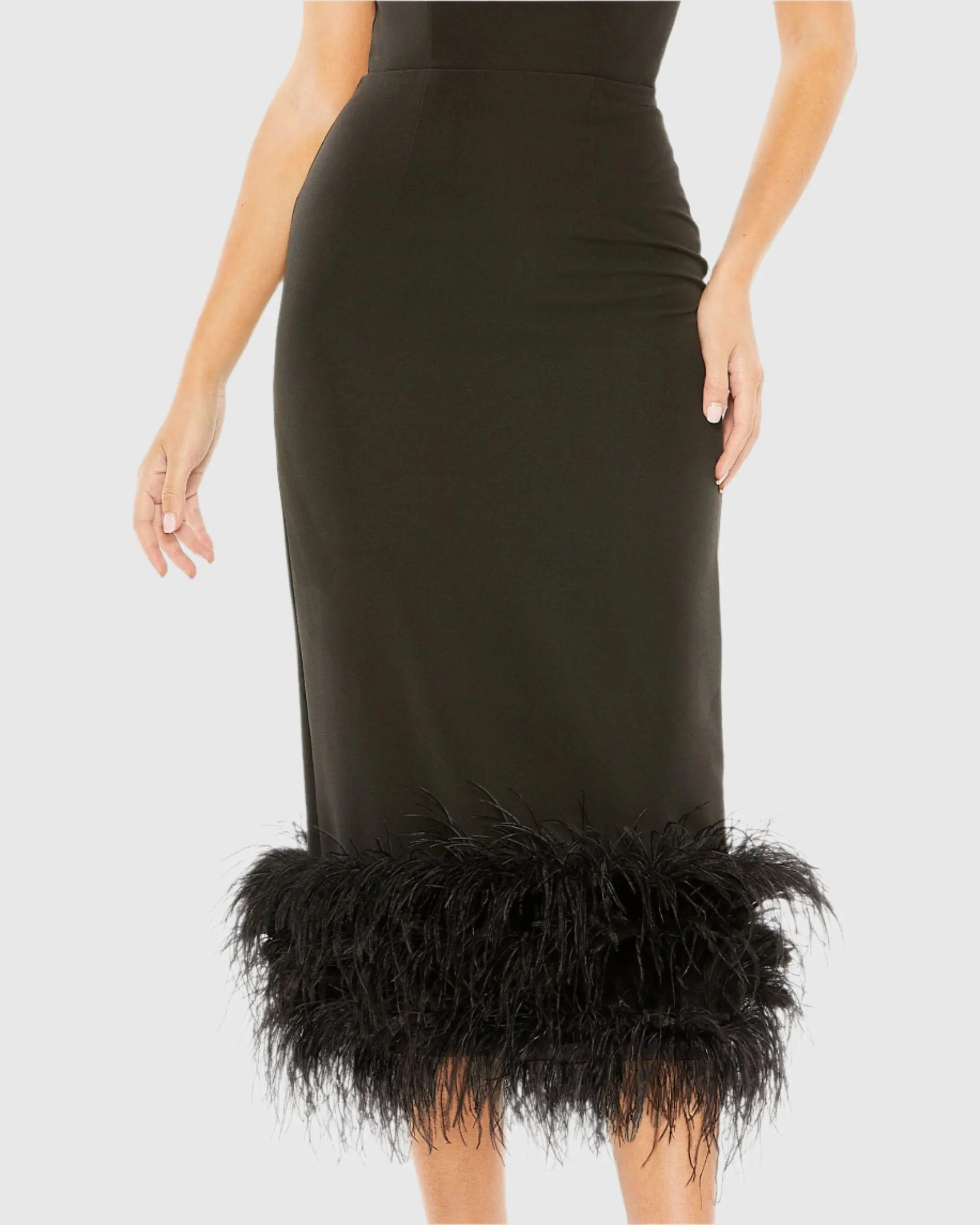 Black Strapless Dress with Feather Trim