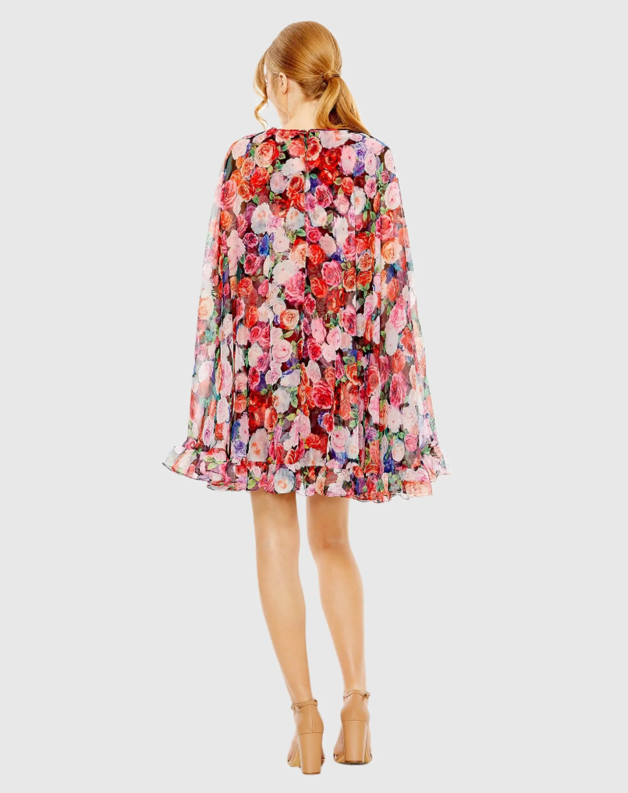 Multicolor Floral Printed Cape Mini Dress