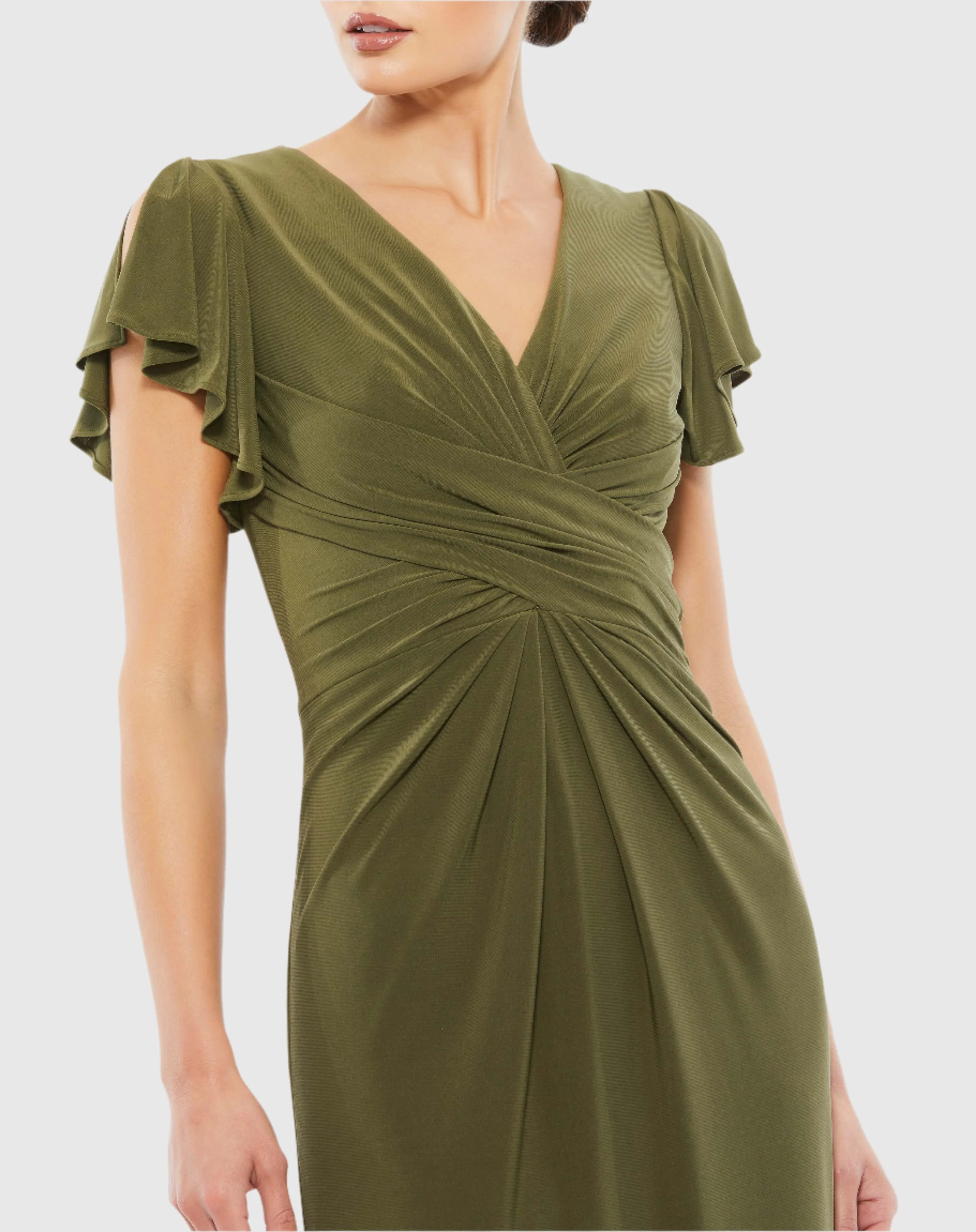 Dark Green Flounce Sleeve Midi Dress