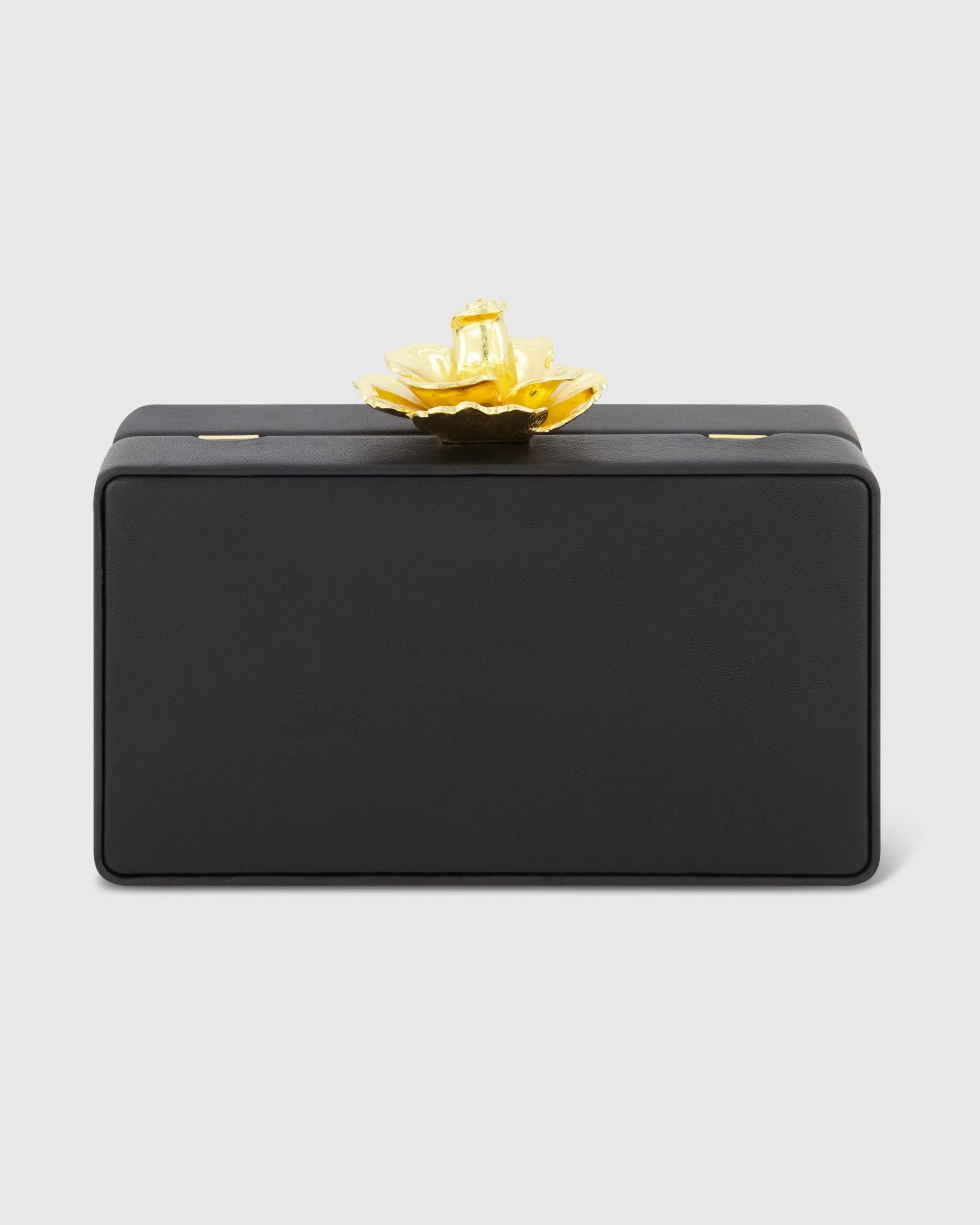 Black Mini Gold Rose Nappa Leather Box Clutch