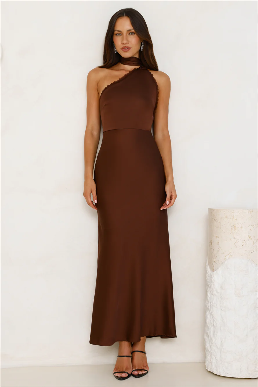 Luxe Experience Satin Maxi Dress Brown