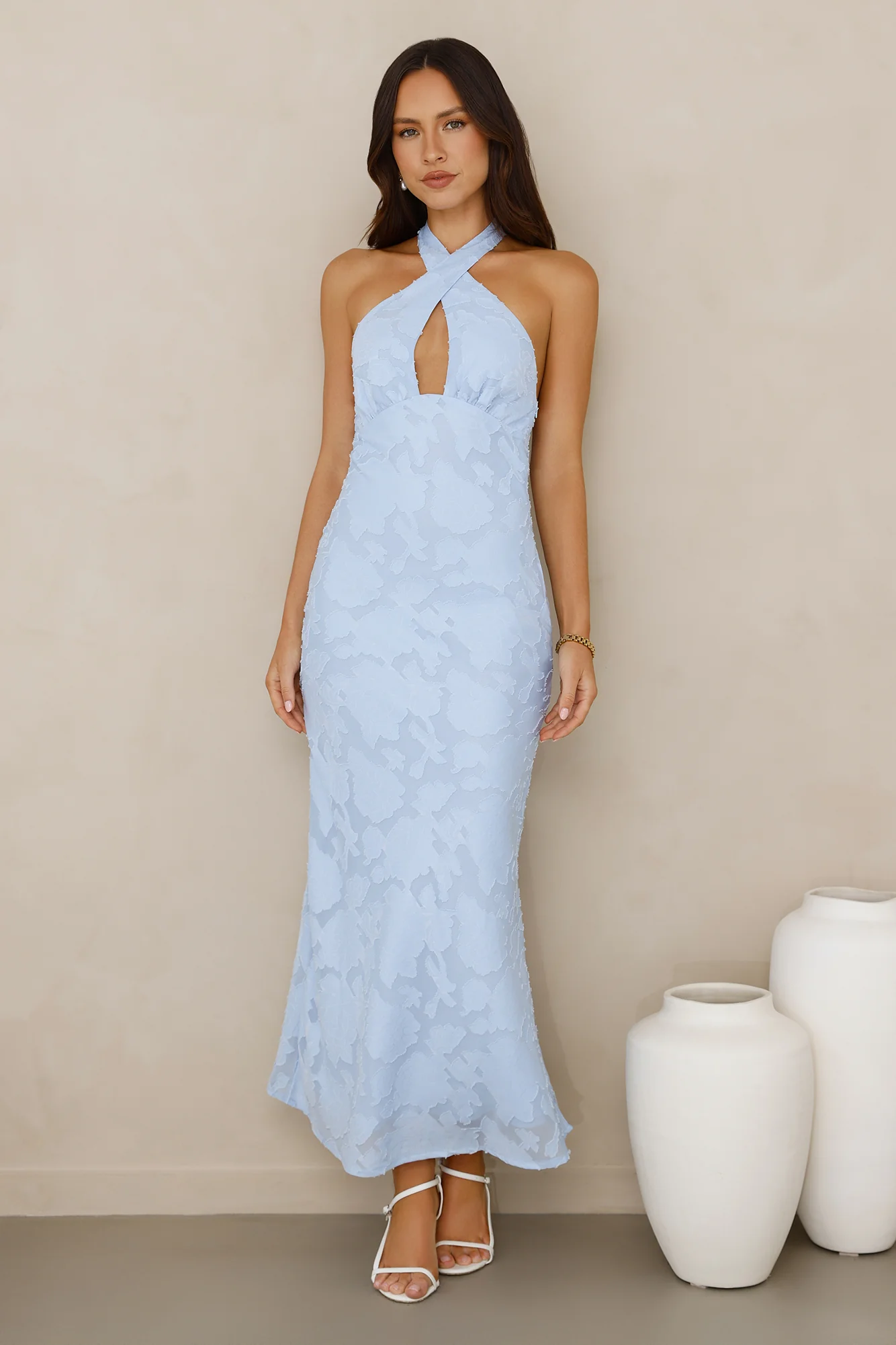 Legally Luxe Halter Maxi Dress Blue