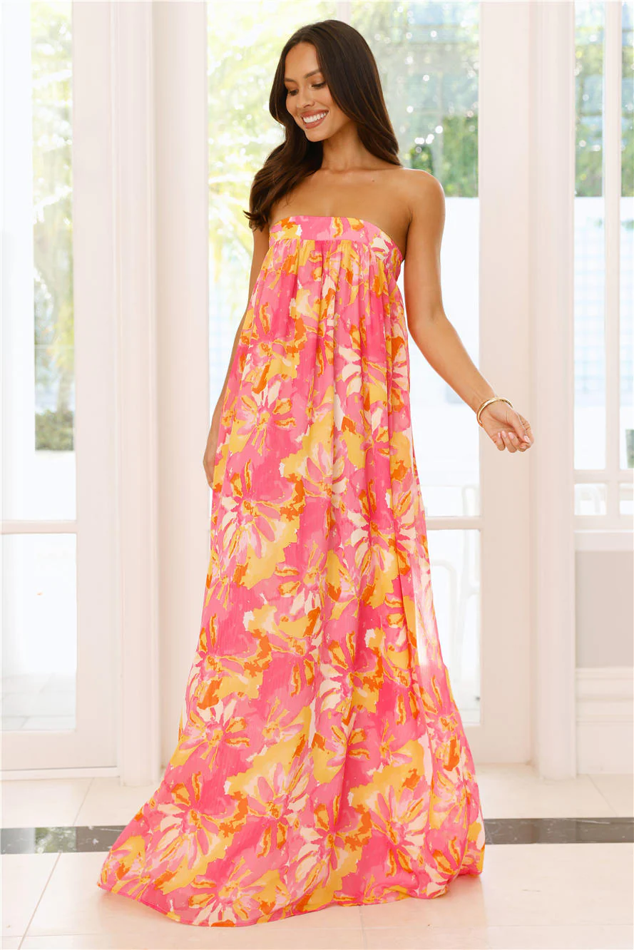 Sunshine State Of Mind Strapless Maxi Dress Pink