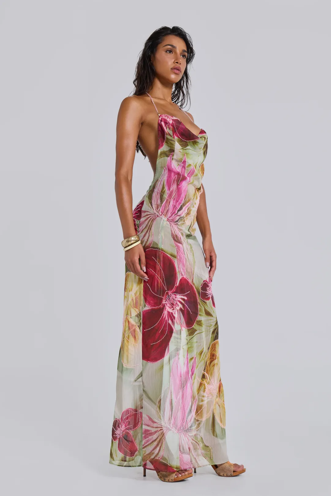 dahlia hand-beaded backless chiffon maxi dress in rosa Dahlia Hand-Beaded Backless Chiffon Maxi Dress in Rosa
