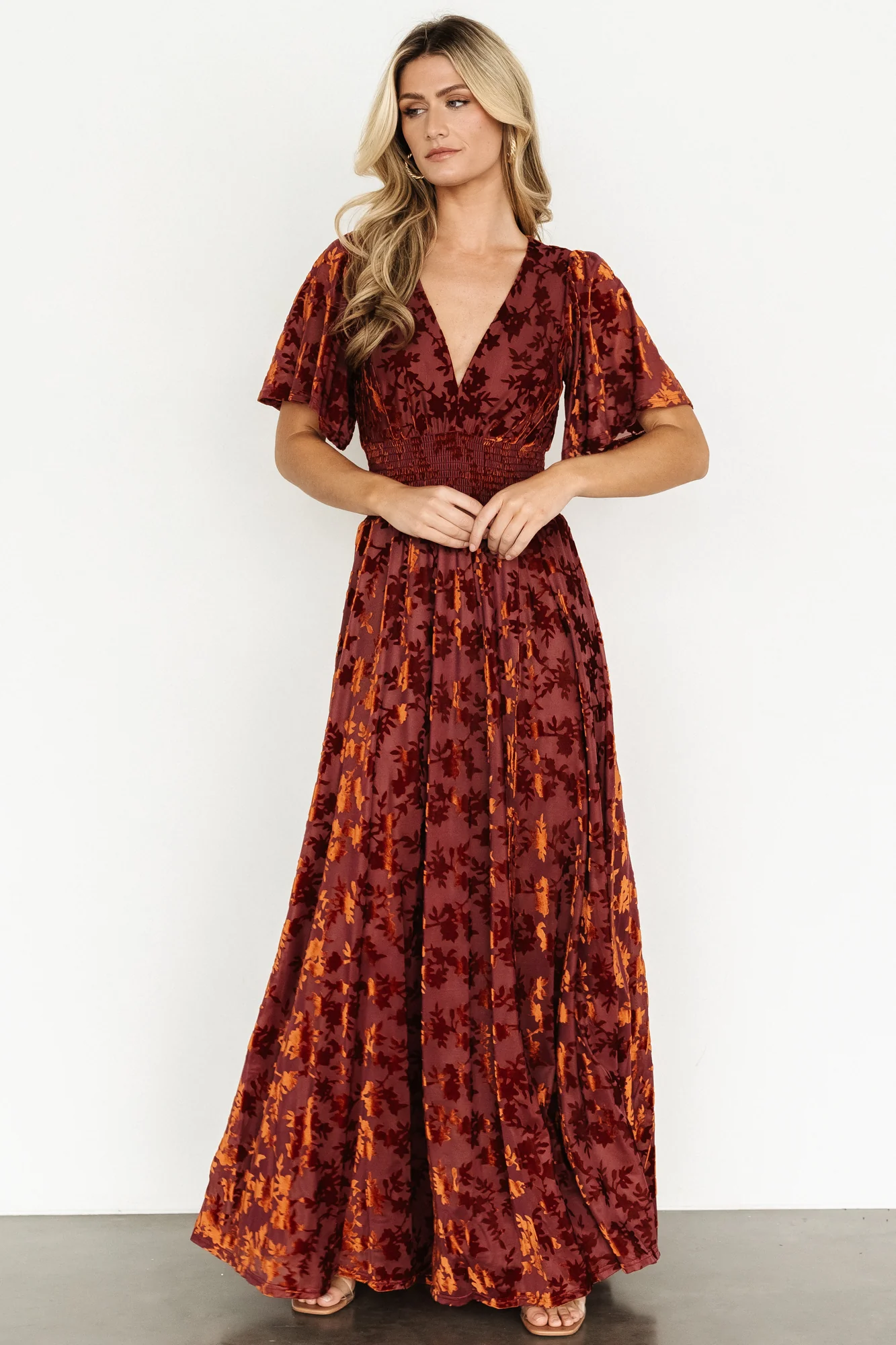 Veronica Velvet Maxi Dress | Rust