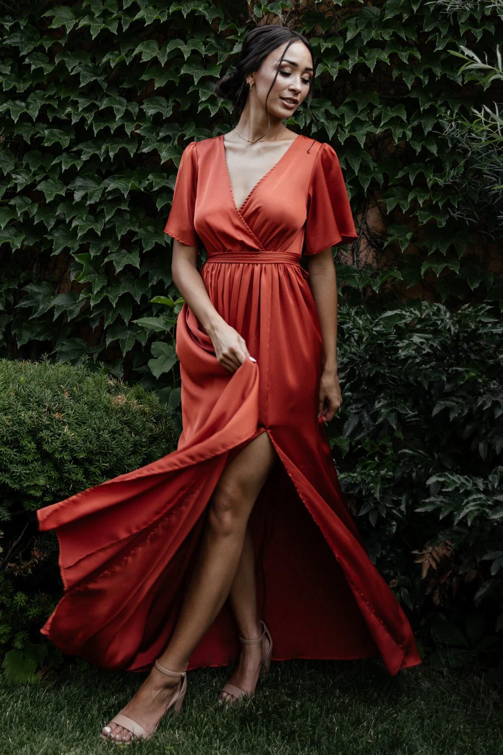 Sicily Satin Maxi Dress | Rust