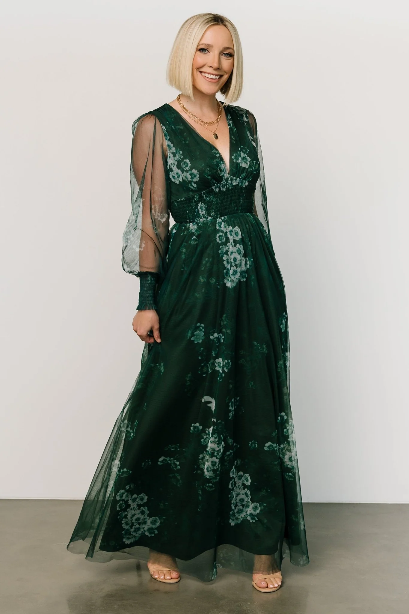 Layla Tulle Maxi Dress | Dark Green Multi